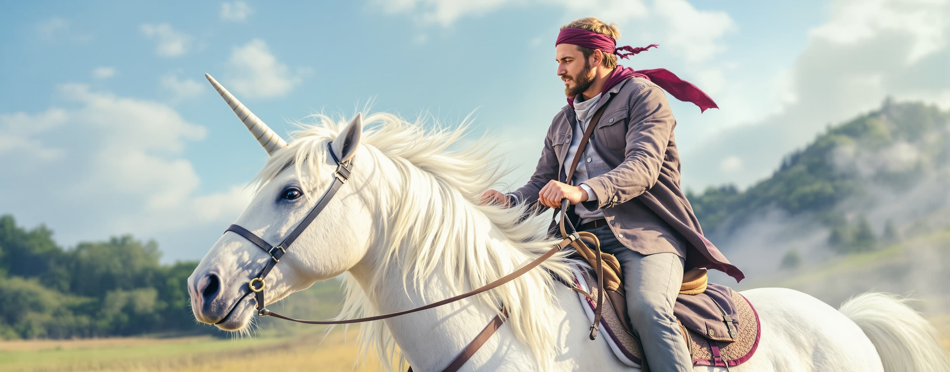 a man riding a  unicorn