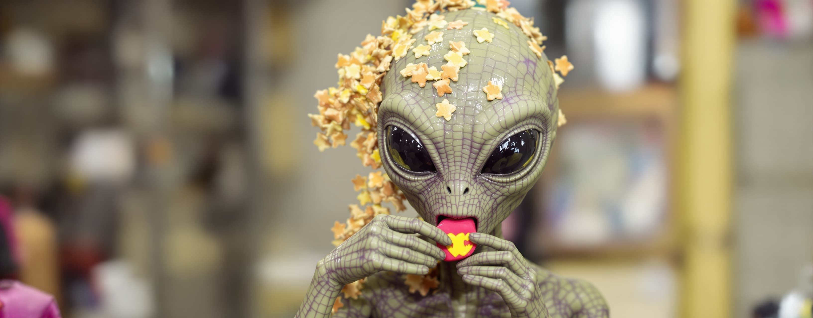make a video of a alien eating candy