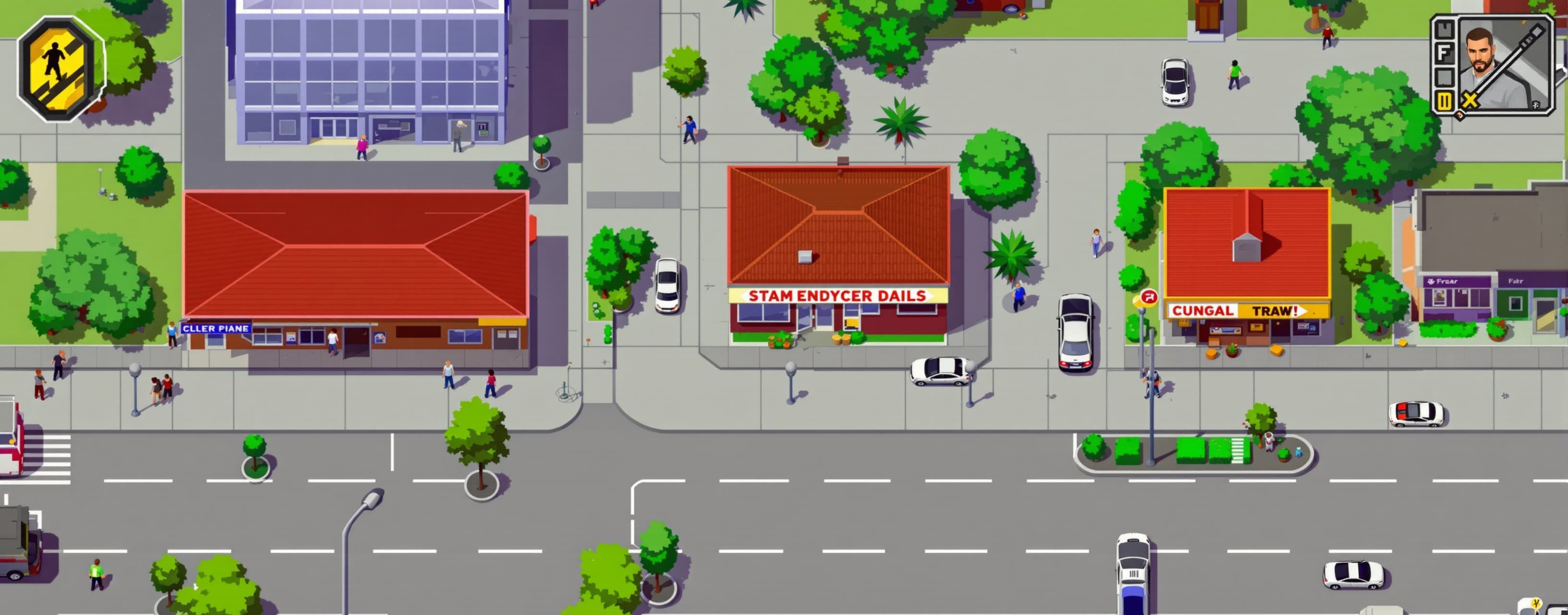 Create a complete, fully playable retro top-down 2D GTA-1 st...