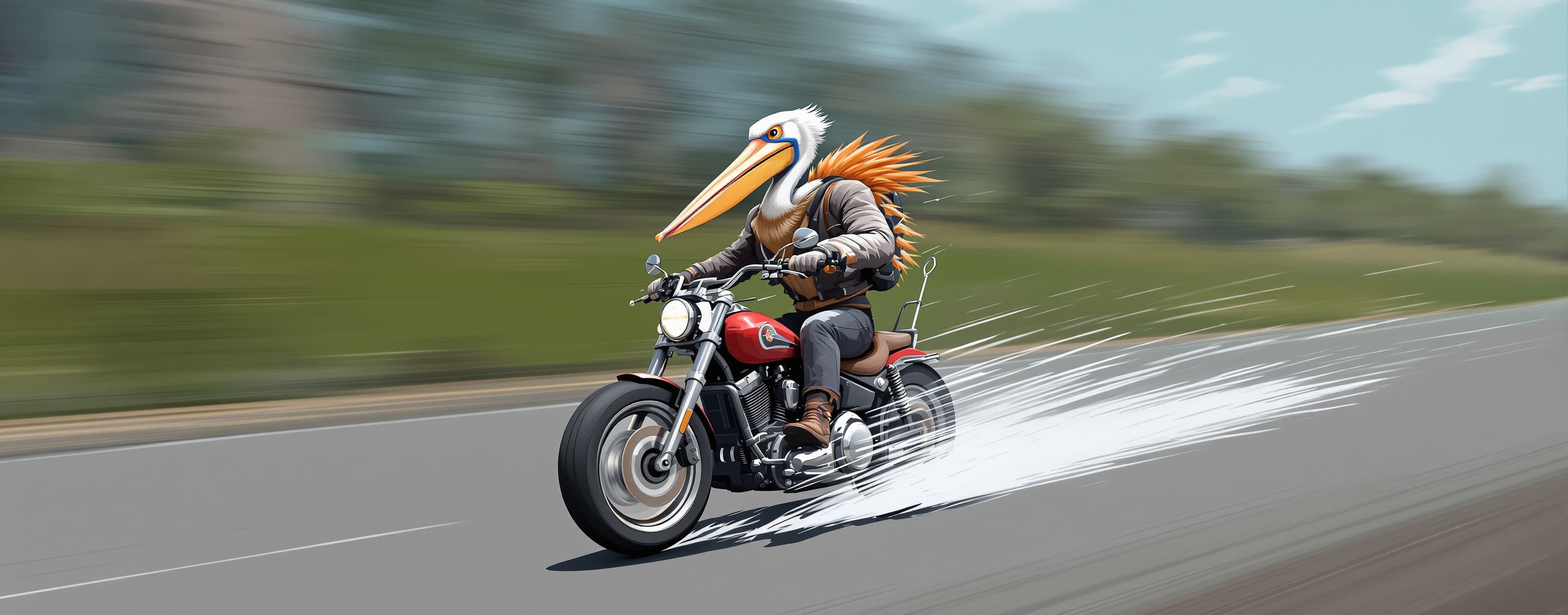 pelican riding a motorcycle