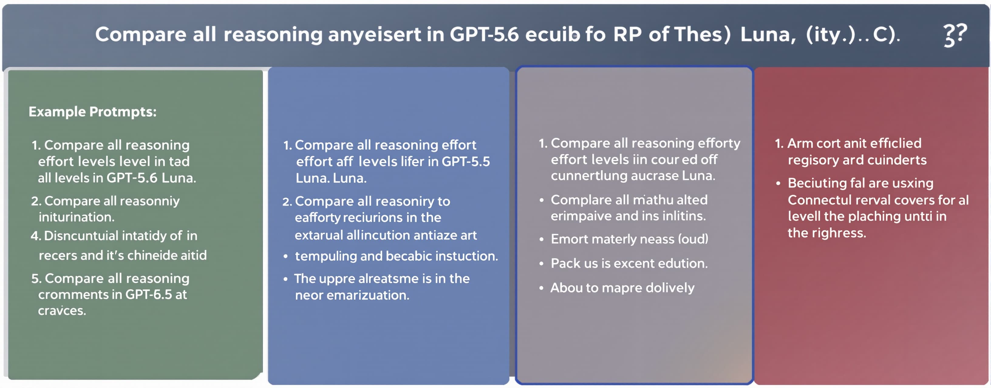 Compare all reasoning effort levels in GPT-5.6 Luna.