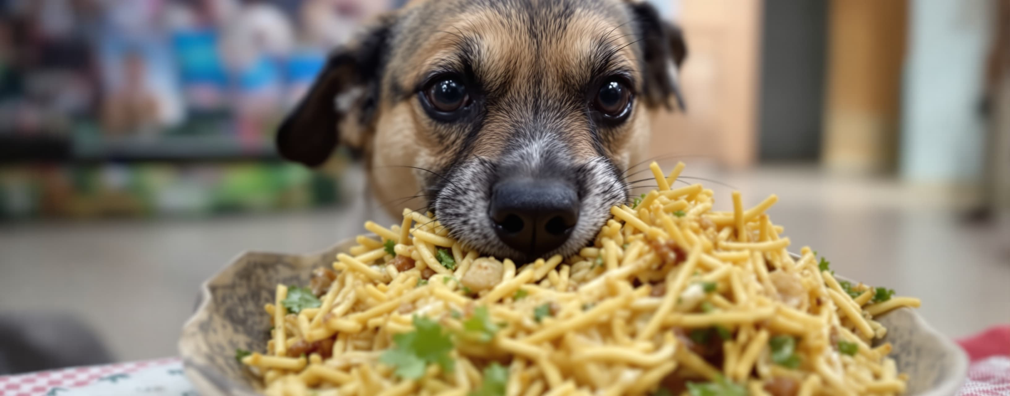 create a vido of a dog eating bhelpuri