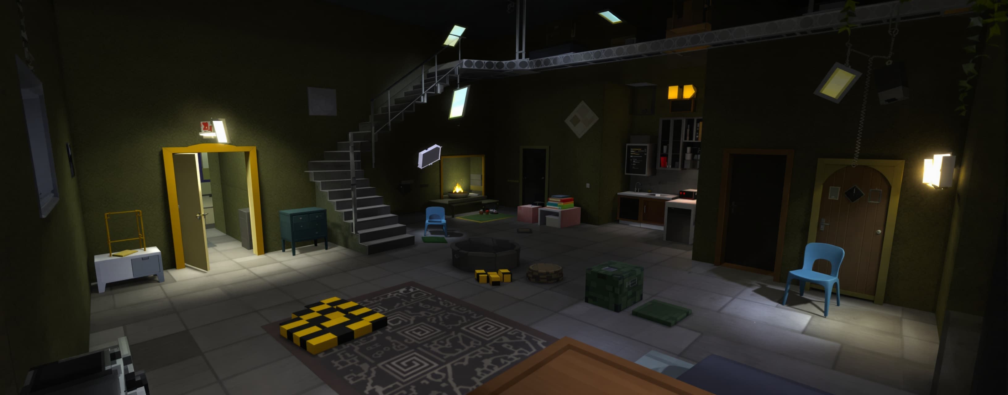 Escape room quest, 3d, wasd controls, E activation, detailed...
