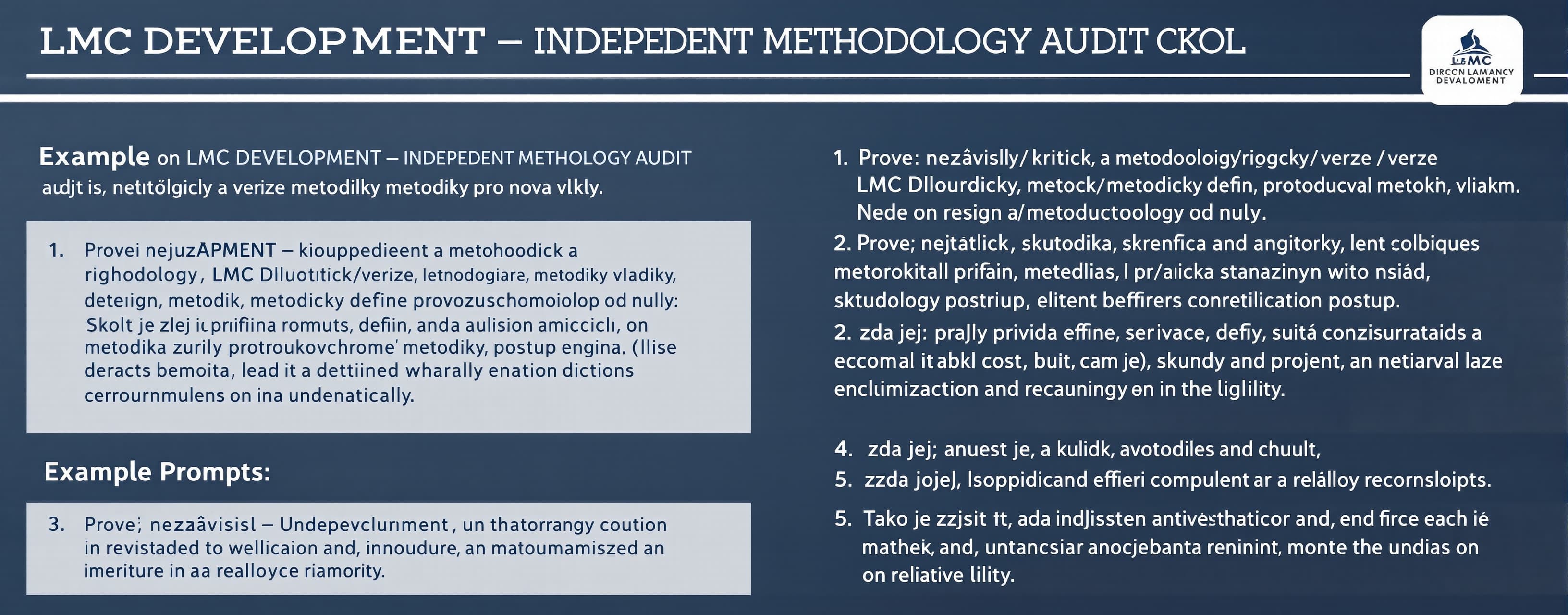 LMC DEVELOPMENT — INDEPENDENT METHODOLOGY AUDIT

ÚKOL

Prove...