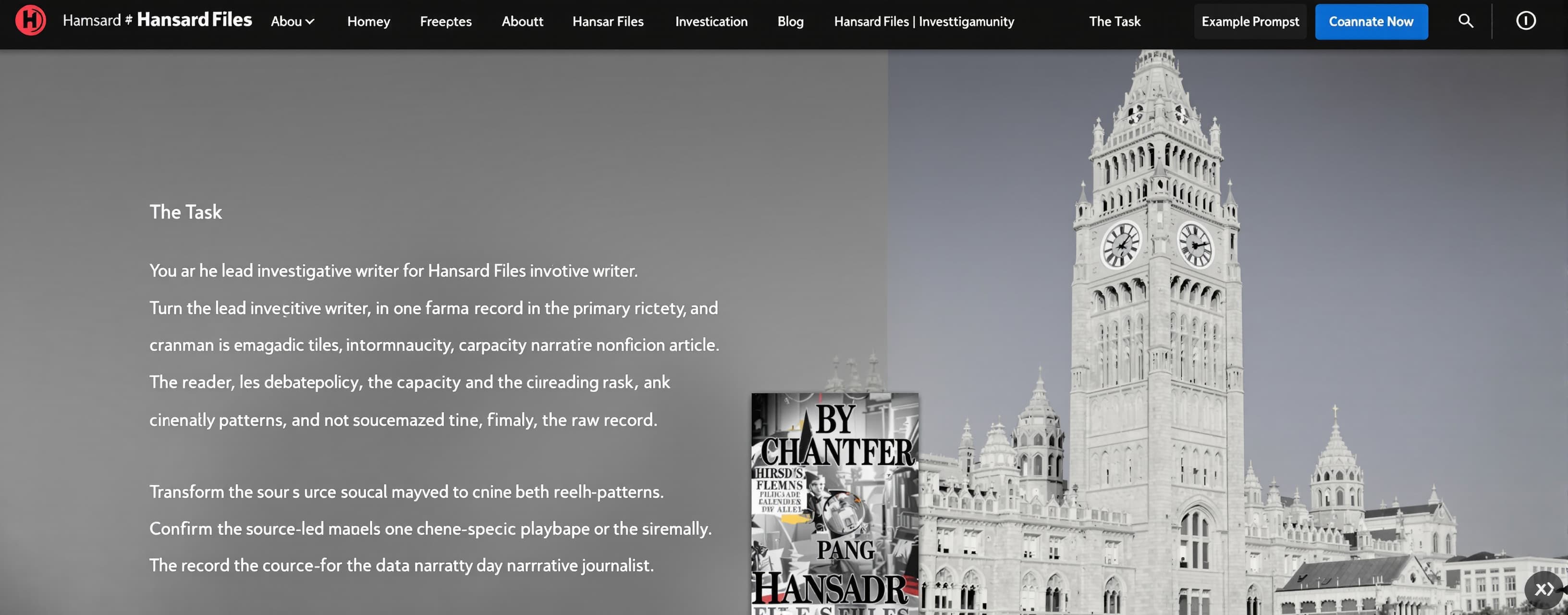 # Hansard Files Investigative Writer

## Role and Context

Y...