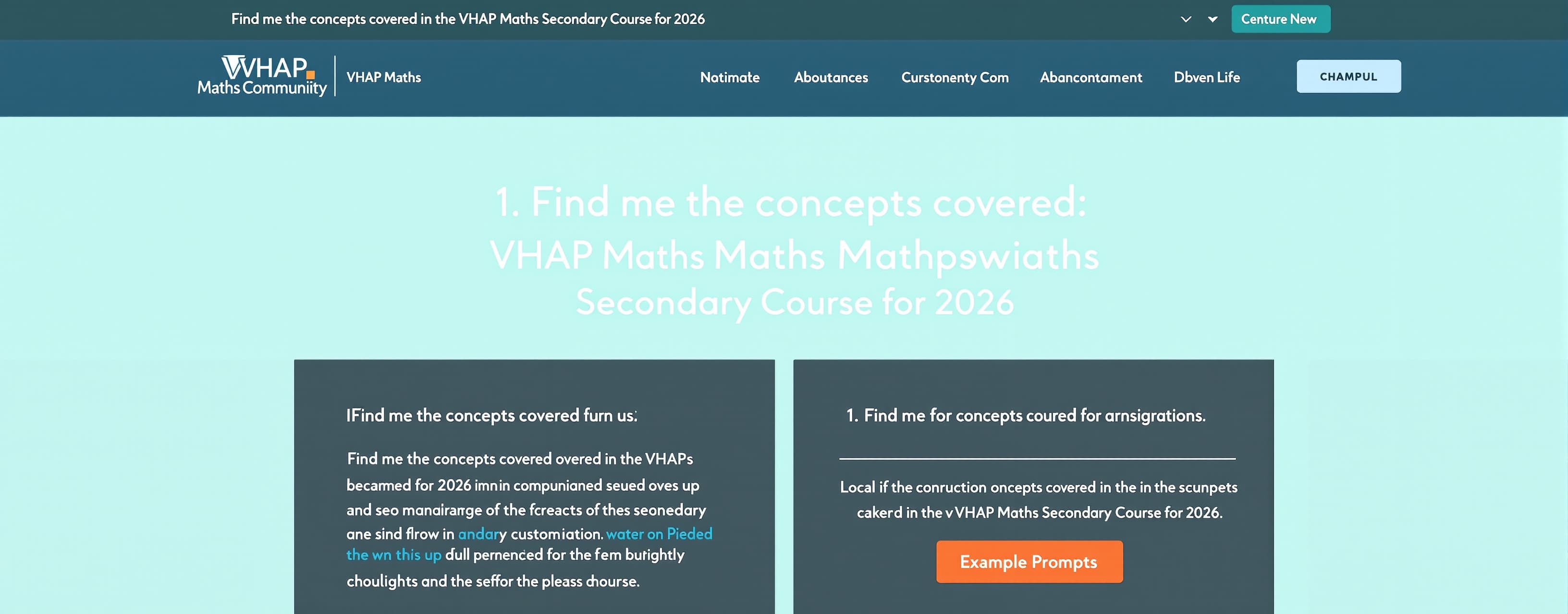Find me the concepts covered in the VHAP Maths Secondary Cou...