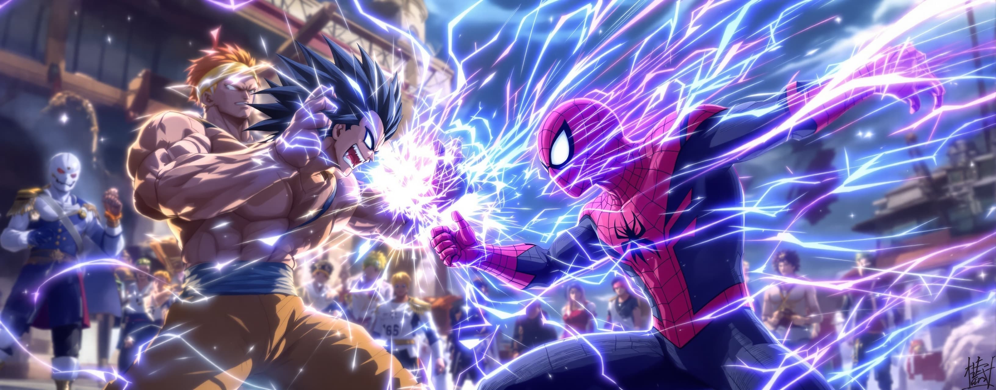 create a video where cosmic spider man is fighting with goku...