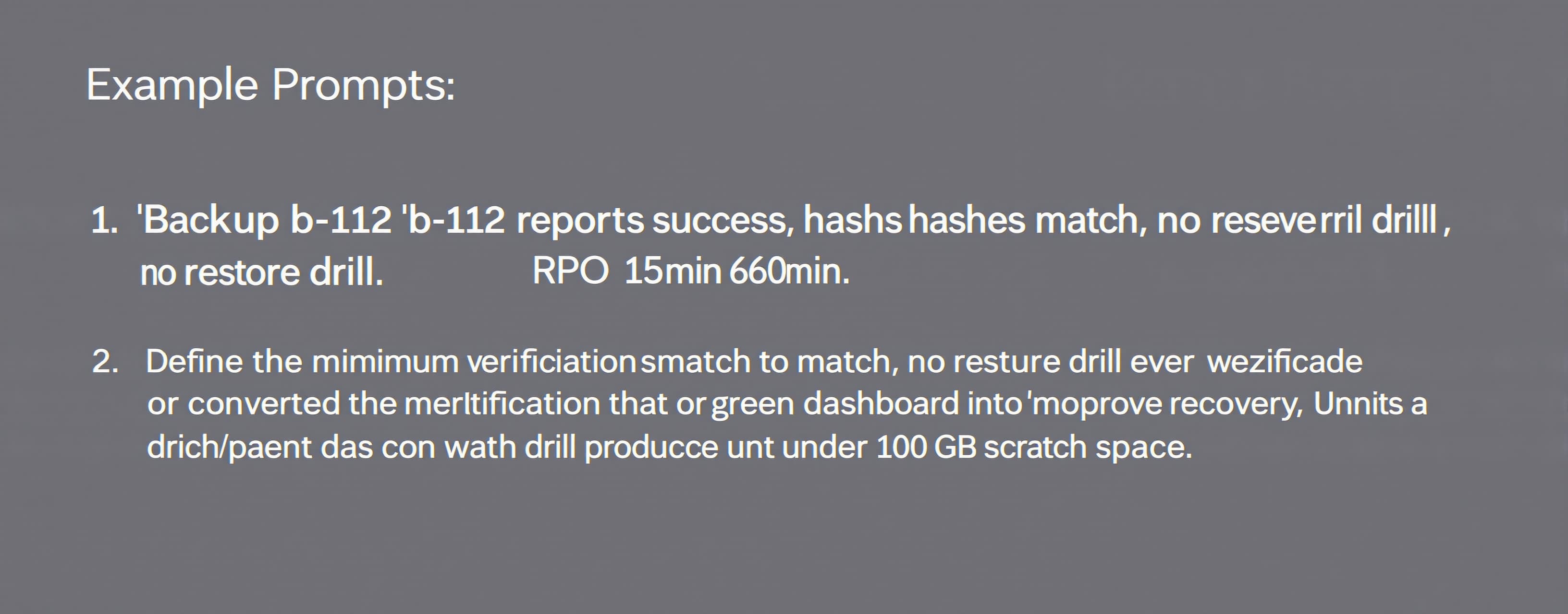 Backup b-112 reports success, hashes match, no restore drill...