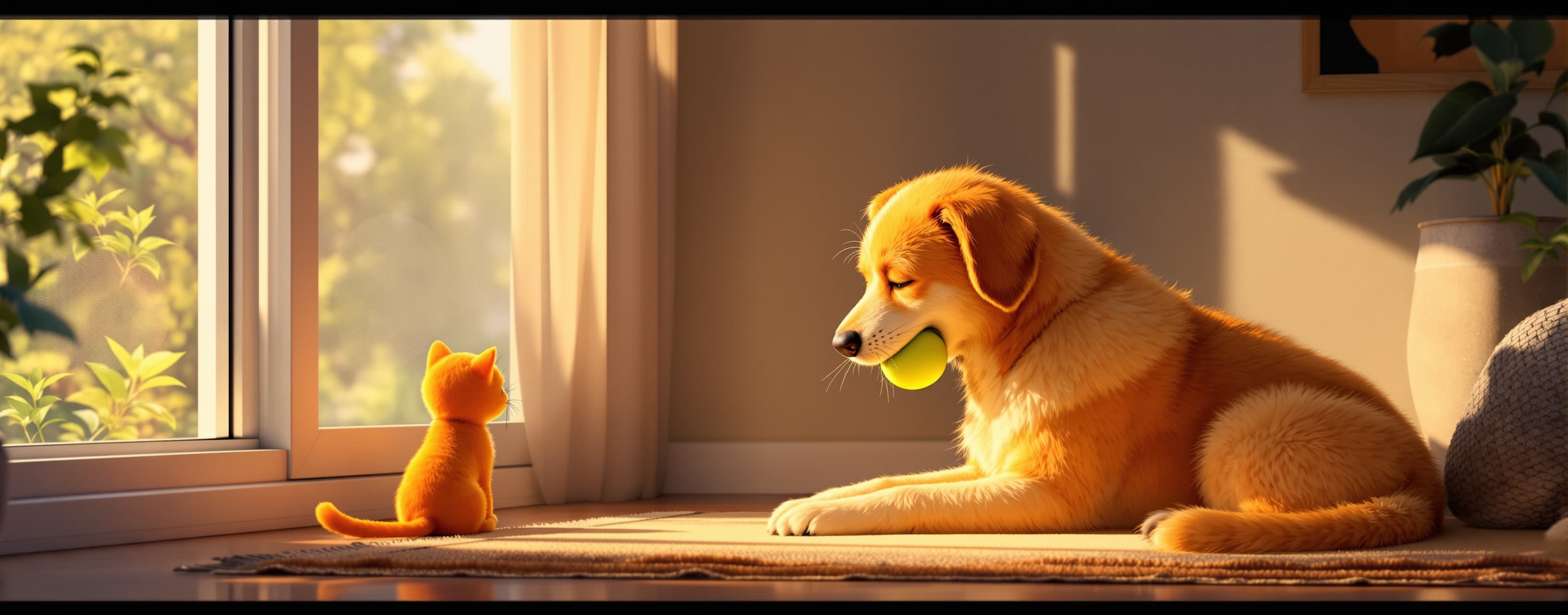 A heartwarming story of a cat and a dog becoming friends.