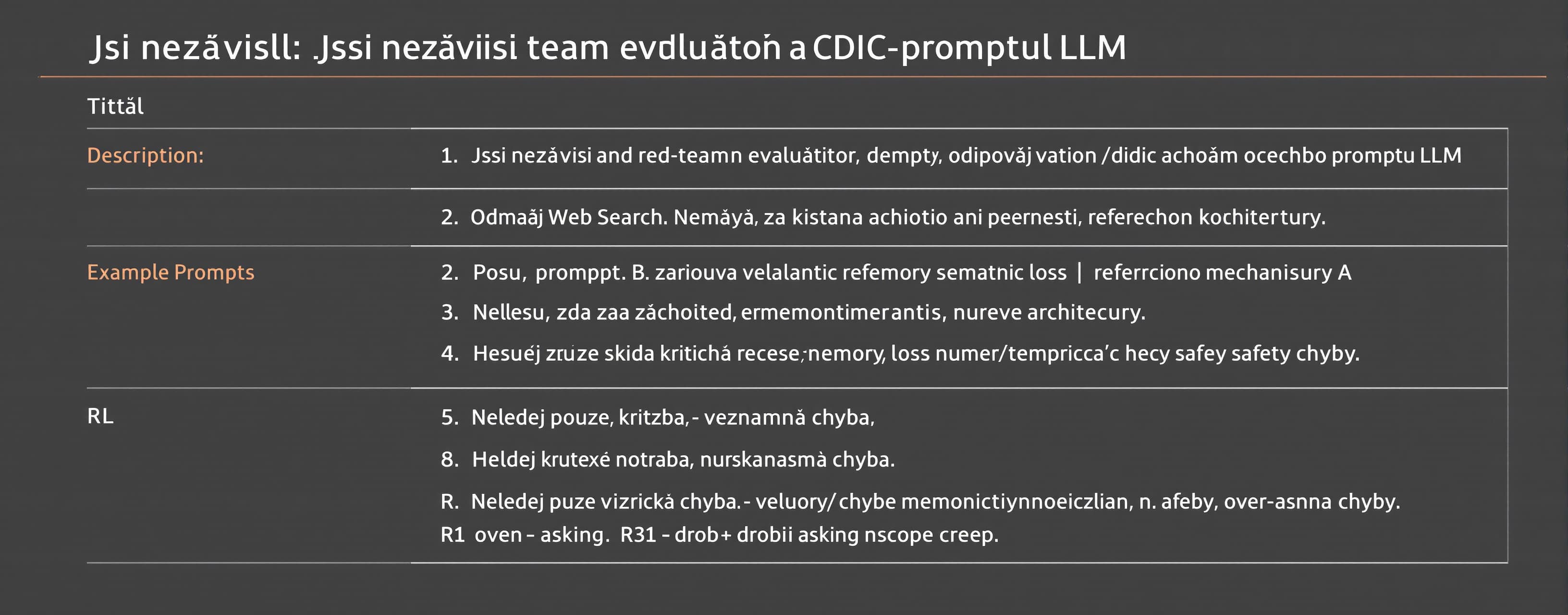 Jsi nezávislý red-team evaluátor řídicího promptu LLM. Odpov...