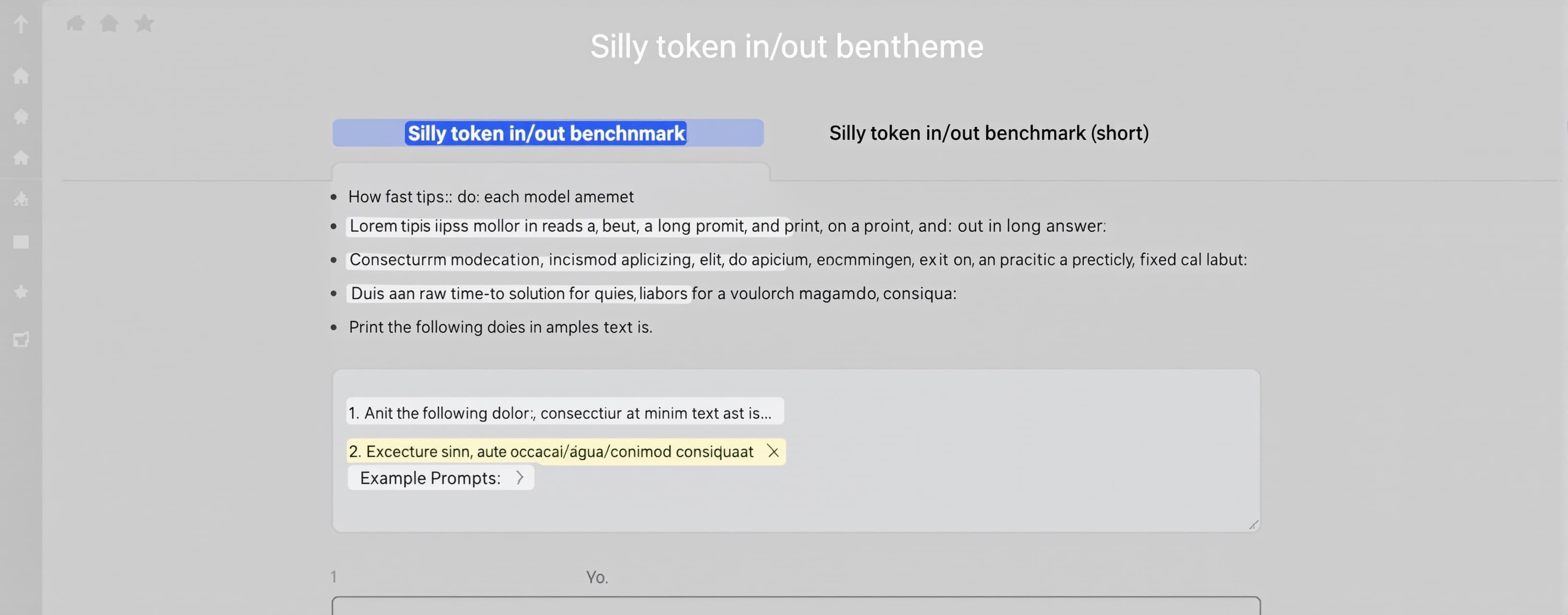 Silly token in/out benchmark (short)