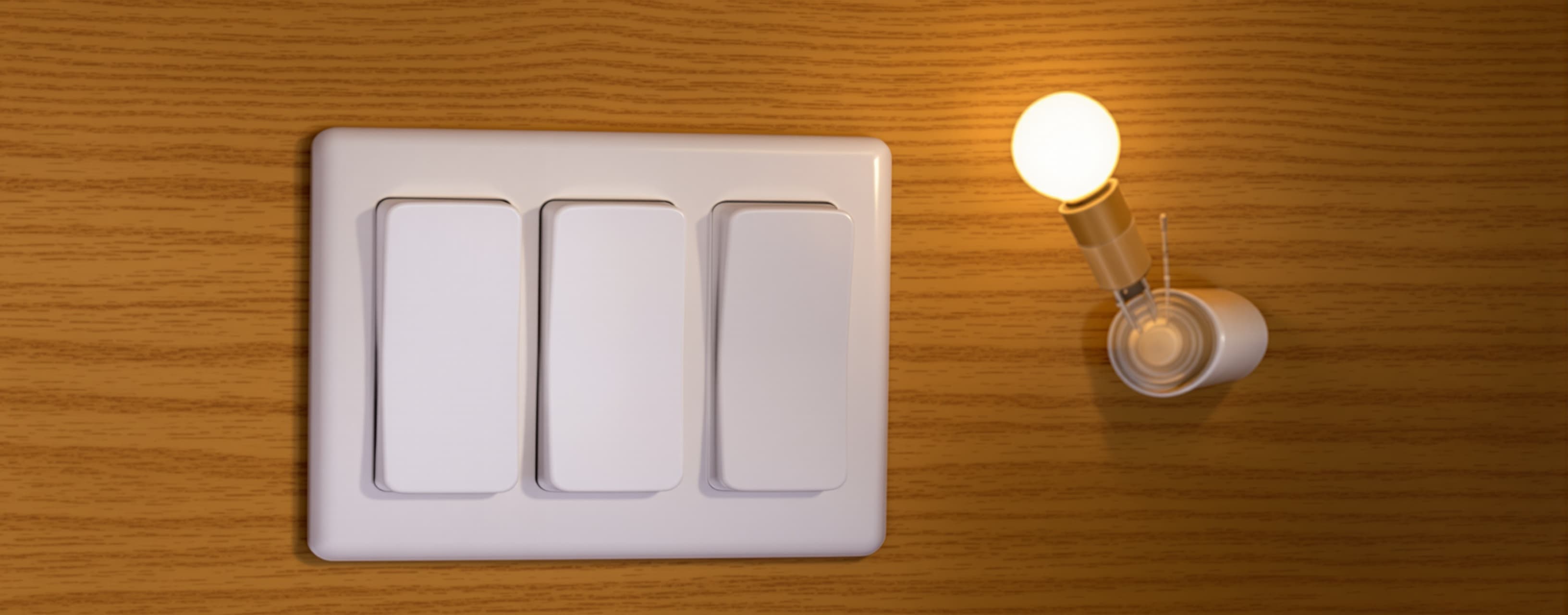 Three light switches are outside a closed room. Inside the r...