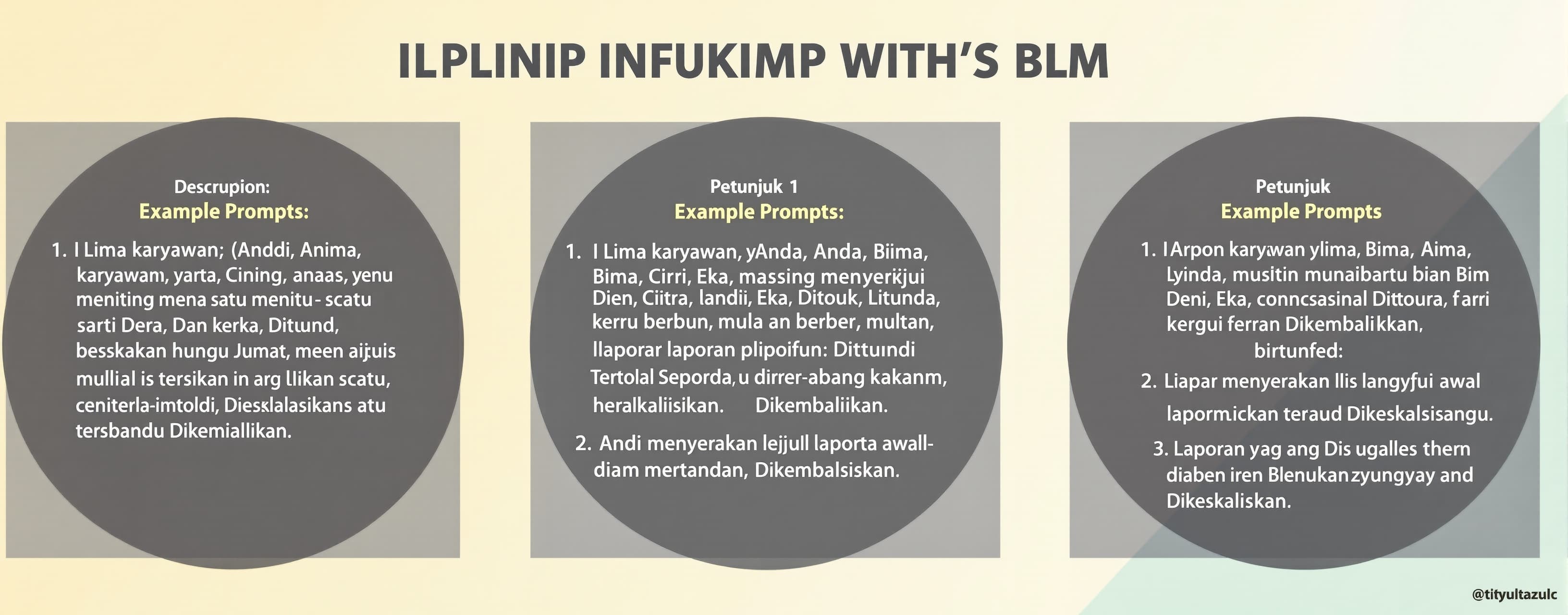 Lima karyawan, yaitu Andi, Bima, Citra, Deni, dan Eka, masin...