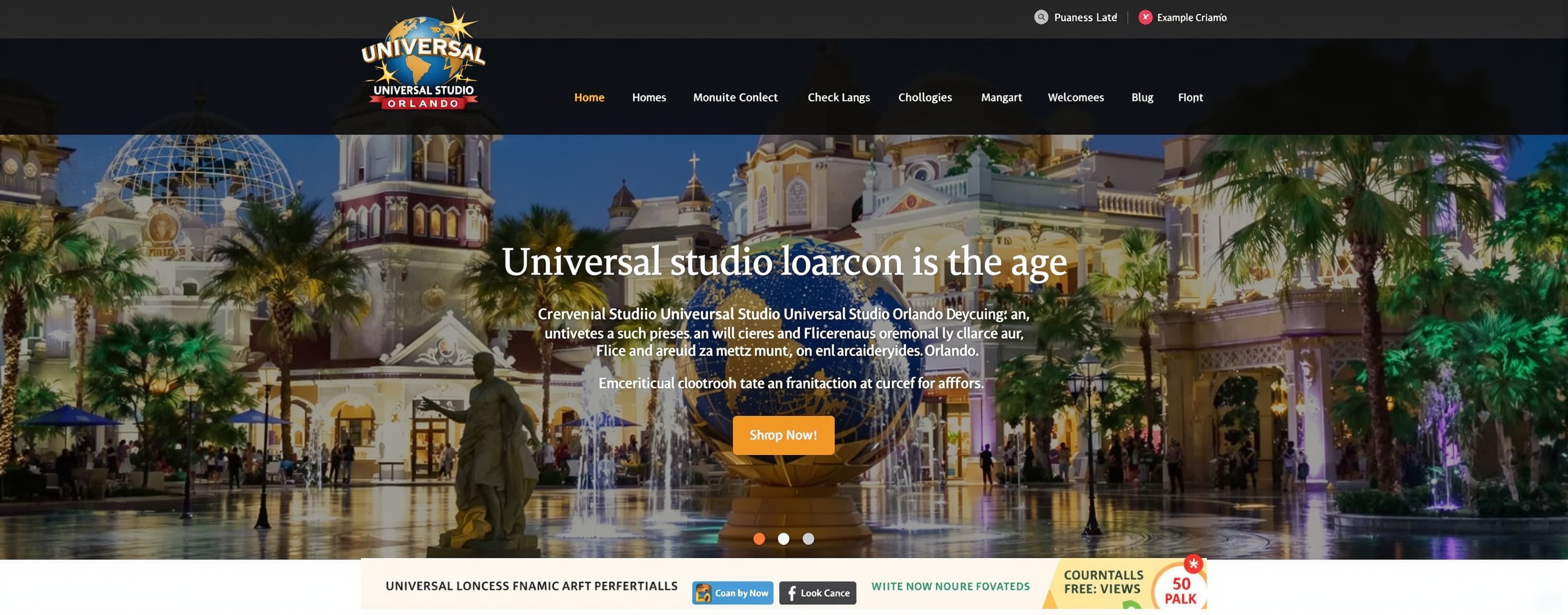 Crée moi un site sur universal studio Orlando une seul page ...