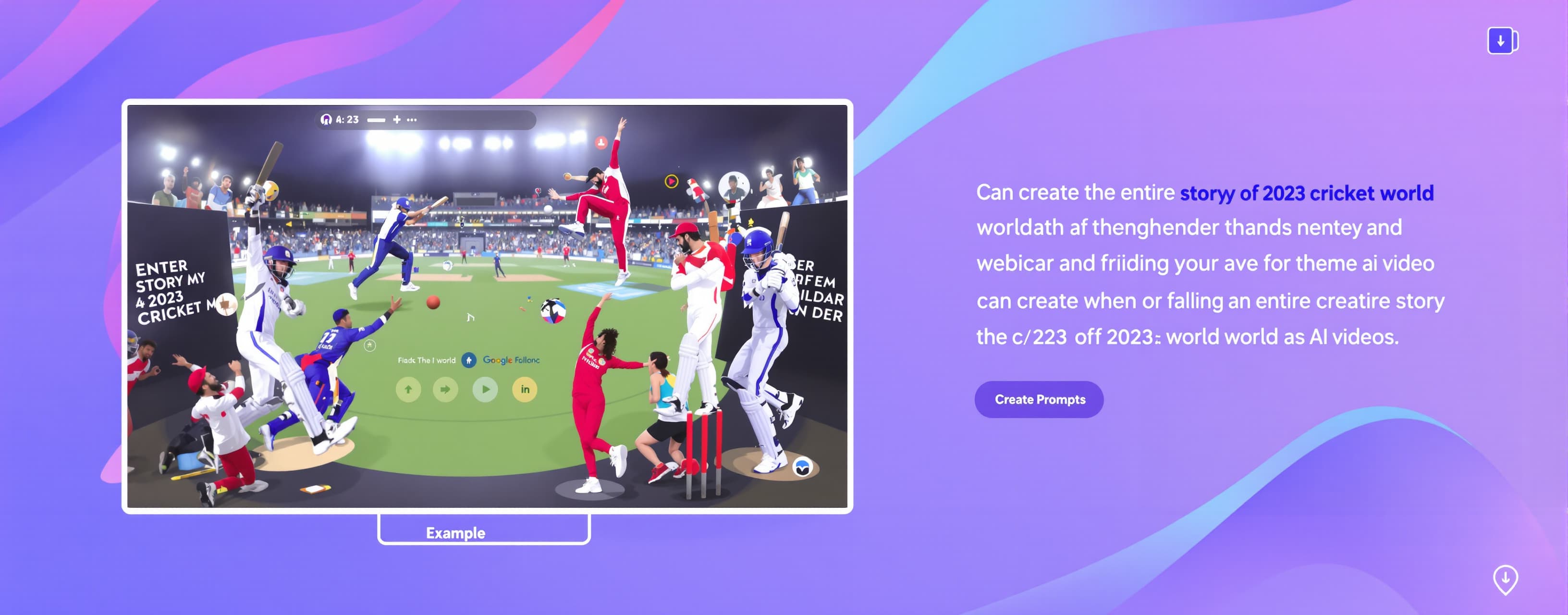 can create the entire story of 2023 cricket world as ai vide...
