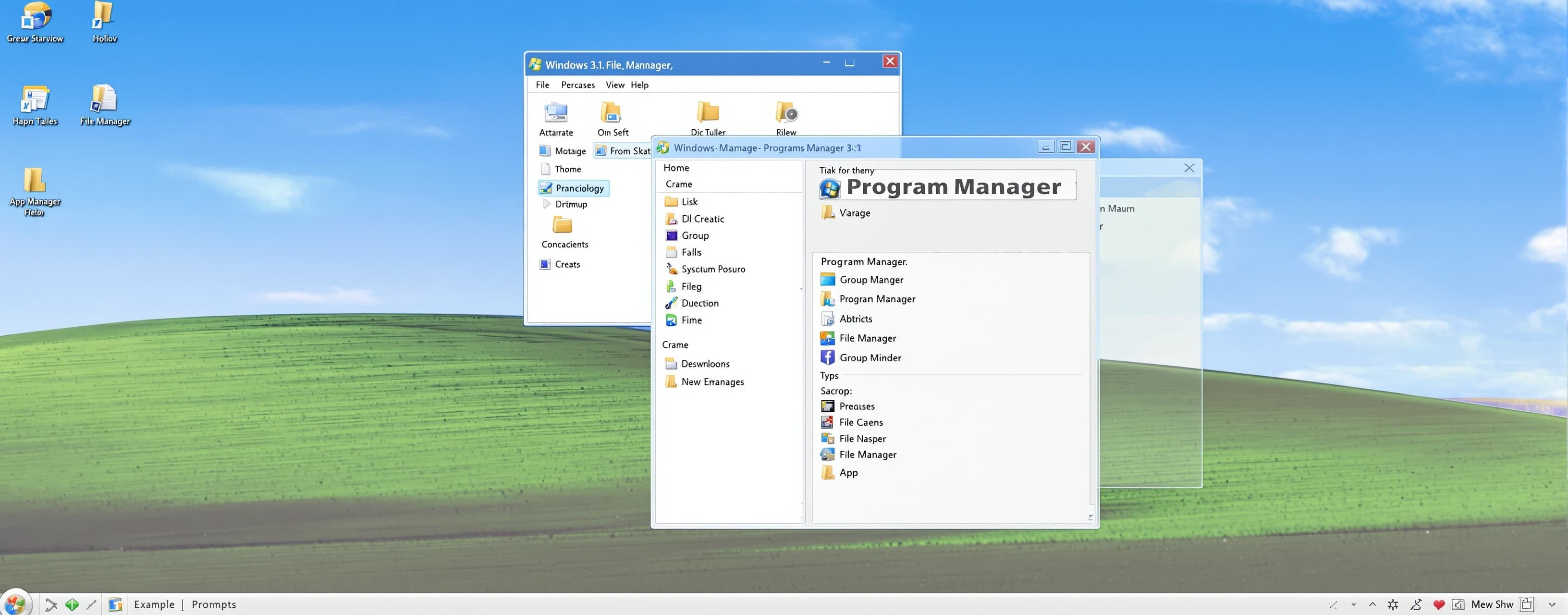 Create a Windows 3.1 desktop with Program Manager, group win...