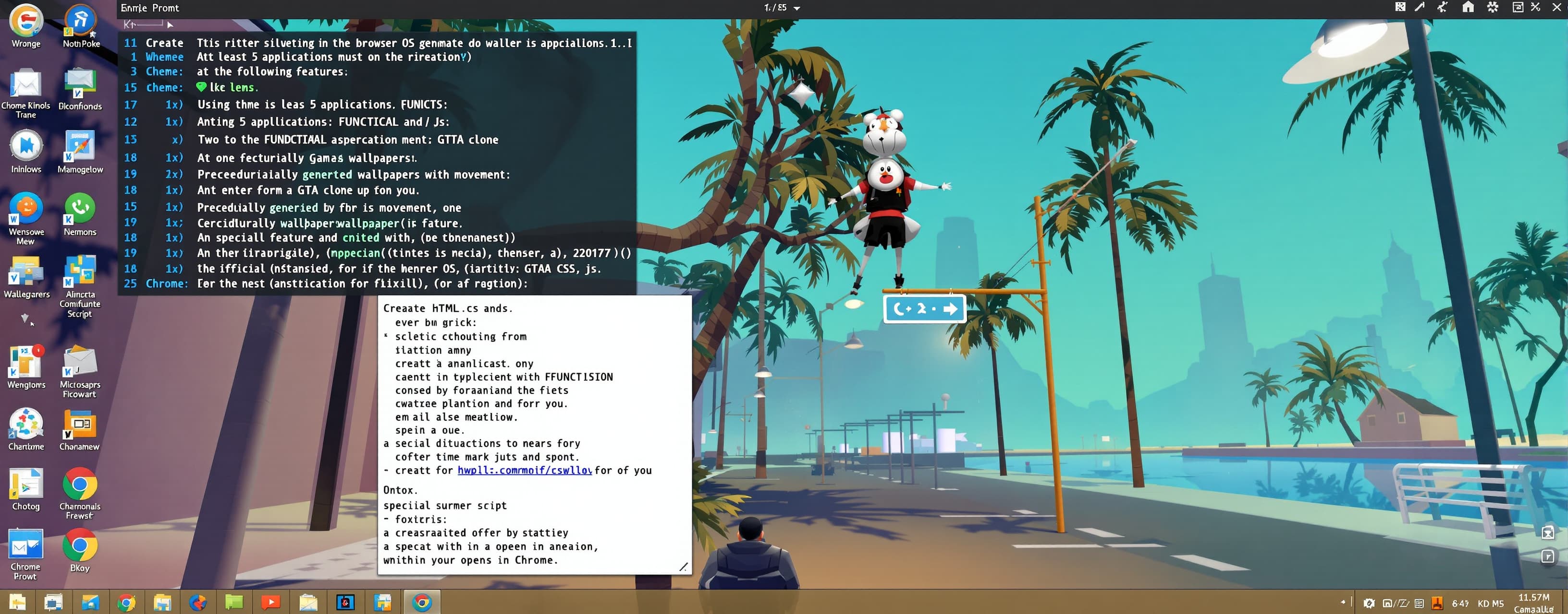 Using html, css and js, generate a browser OS with the follo...