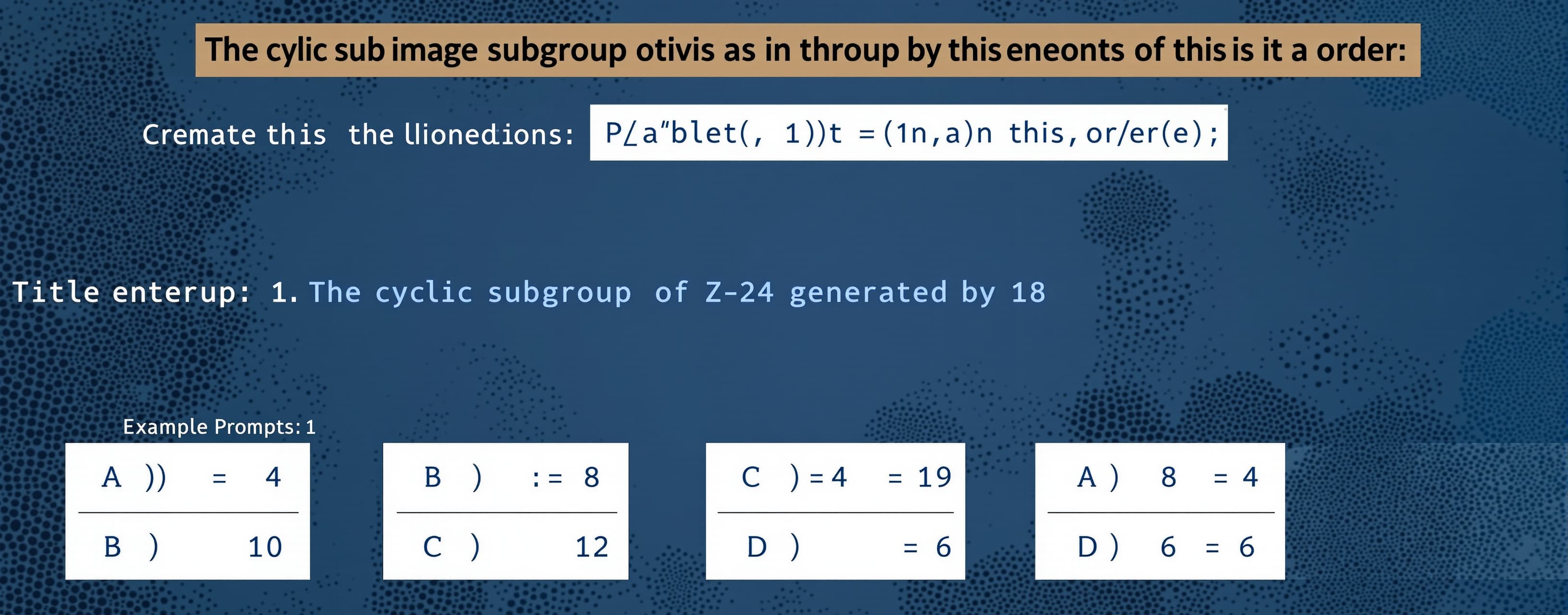 The cyclic subgroup of Z_24 generated by 18 has order

A) 4
...