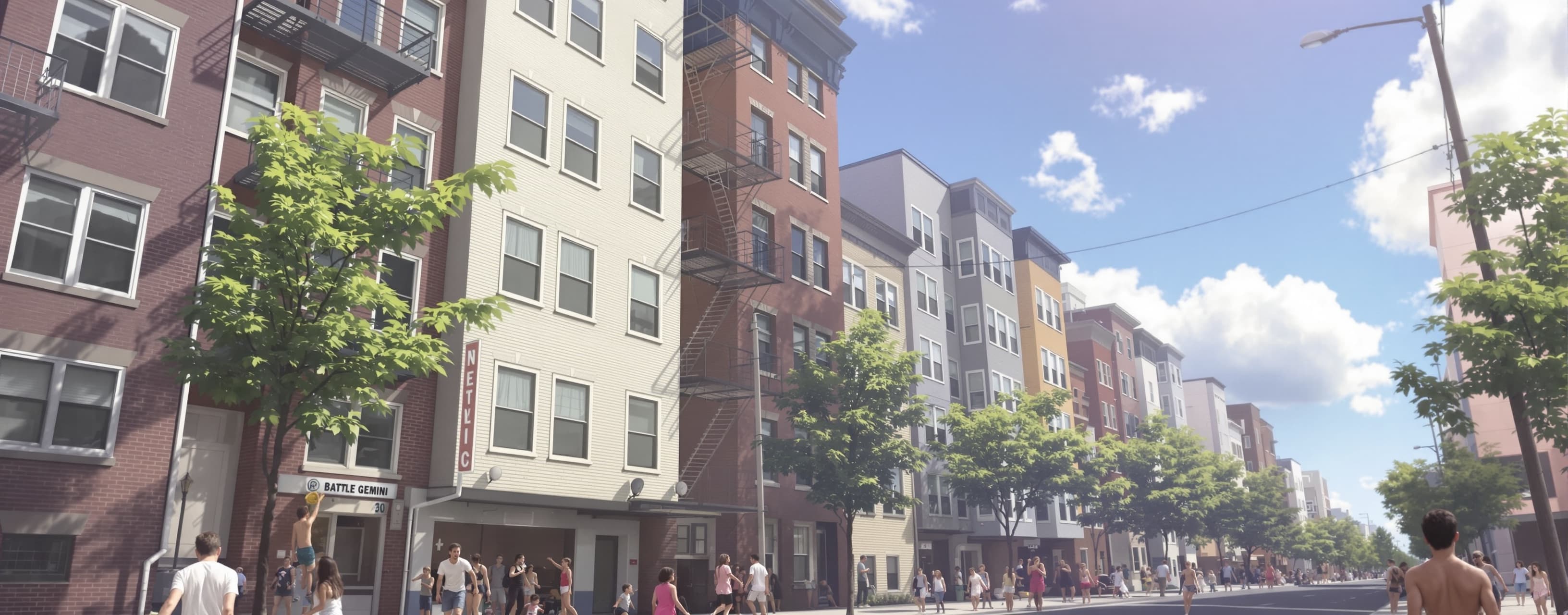 Scene with a residential building.