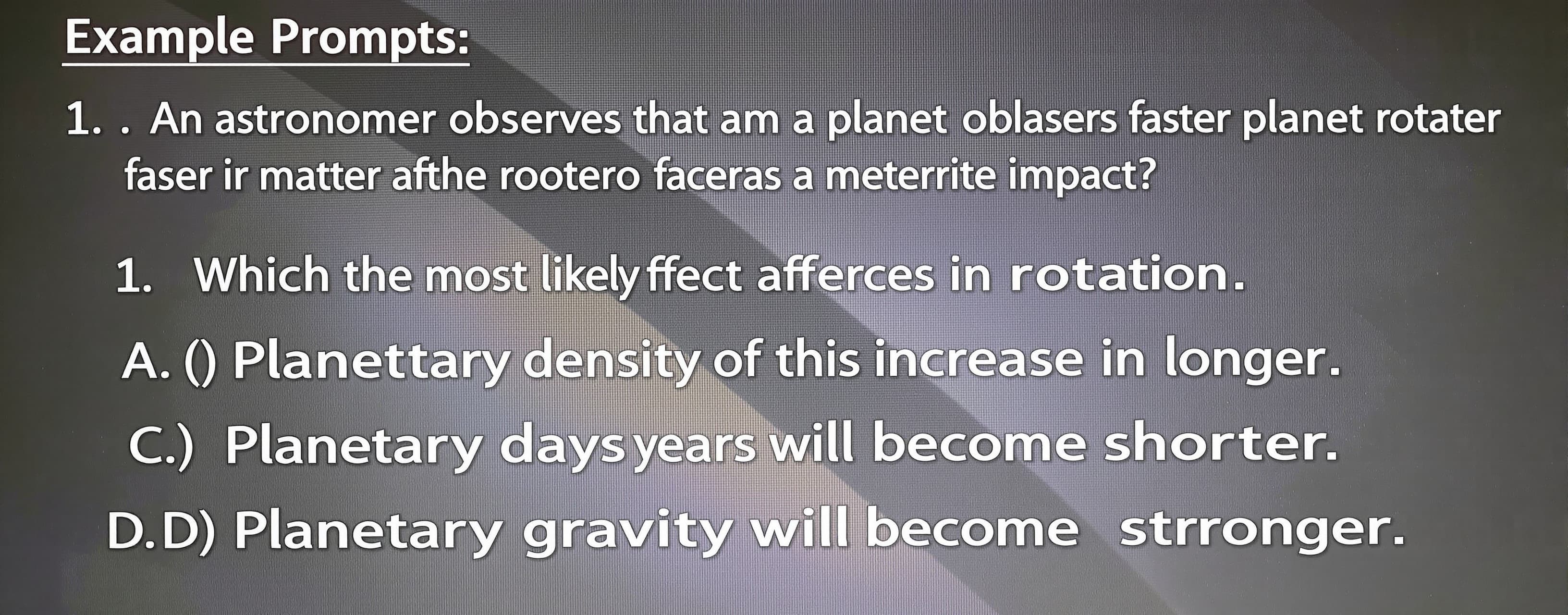 An astronomer observes that a planet rotates faster after a ...