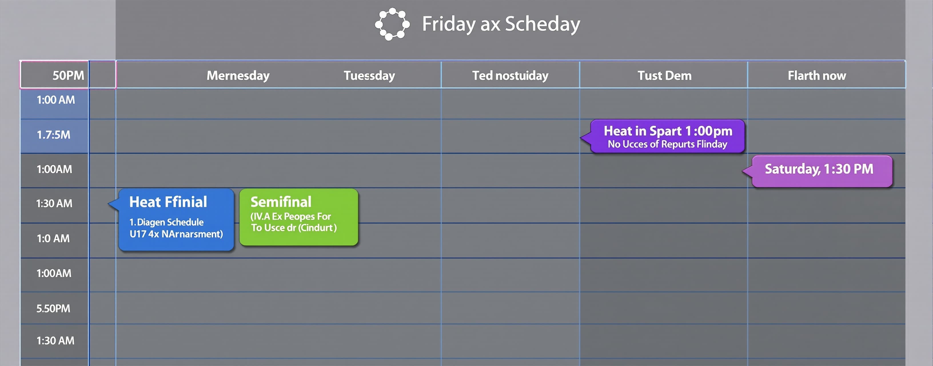 I need you to create a precise, chronological schedule for F...