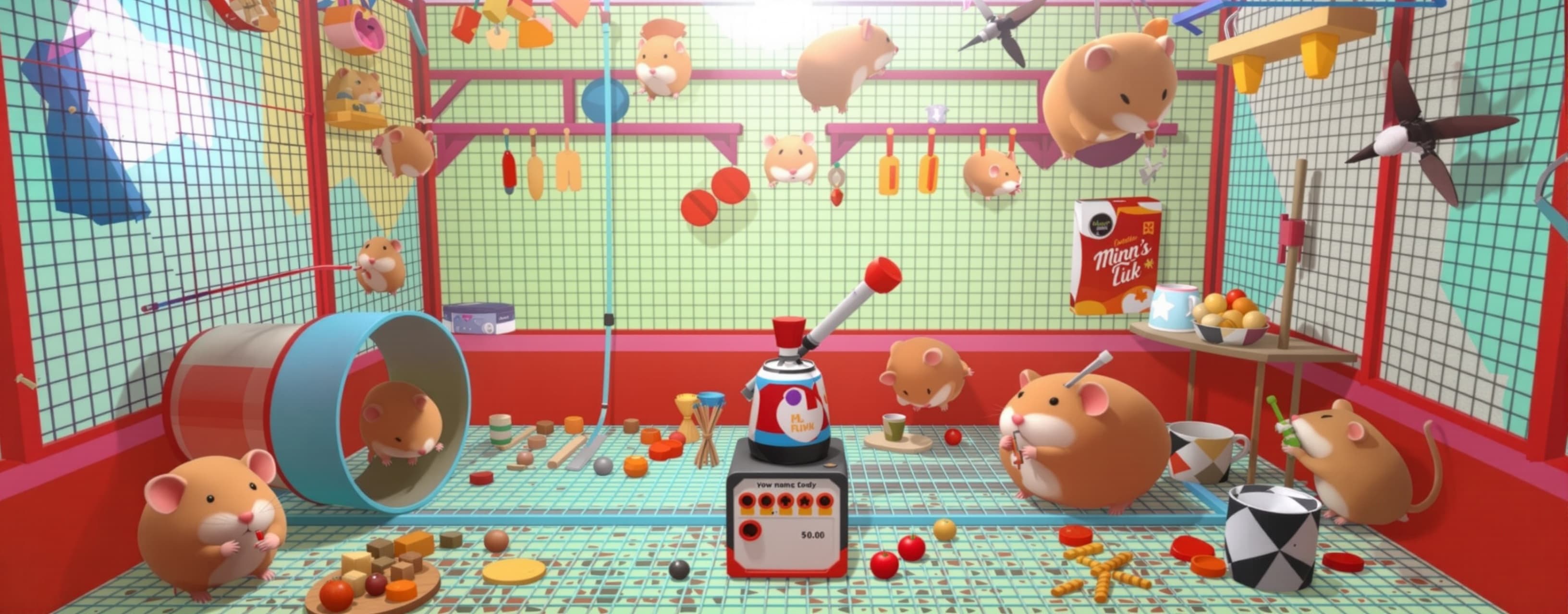 Create a 3D hamster cage simulation with multiple autonomous...