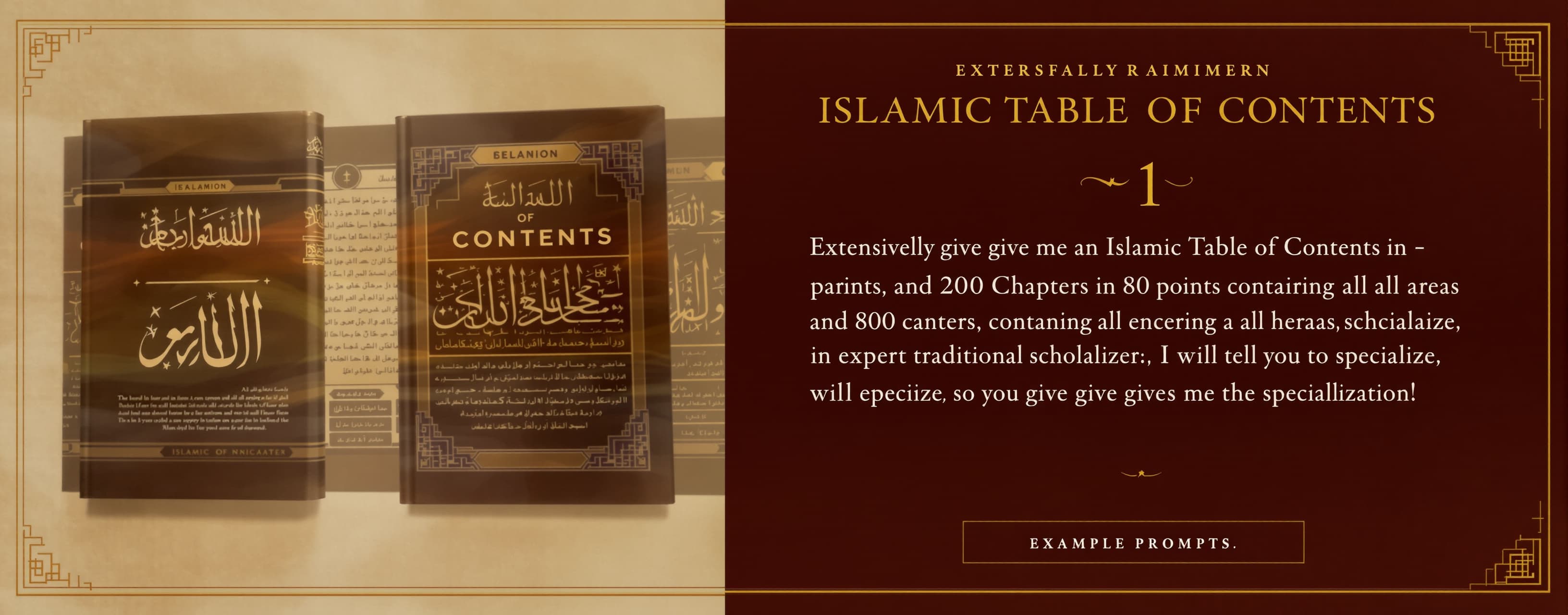 Extensively give me an Islamic Table of Contents in 80 parts...