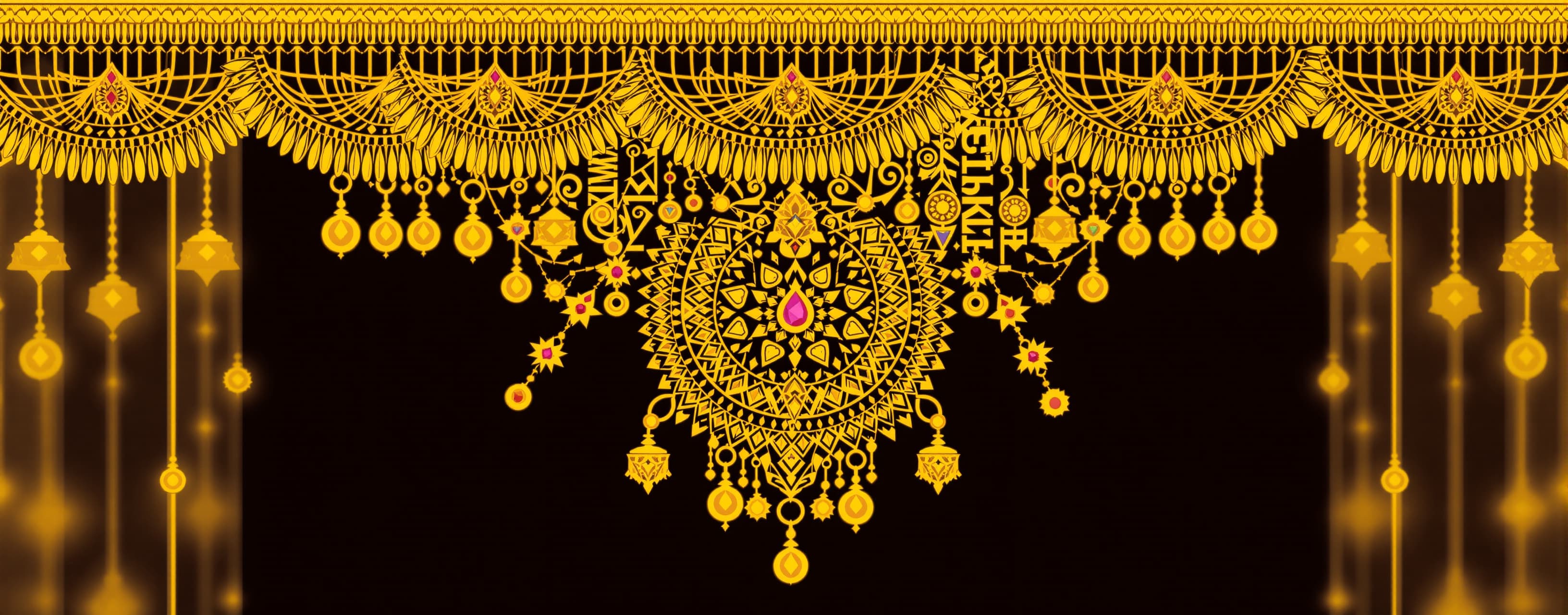 Generate an SVG of Rajput Kandora Kamarband gold jewellery.