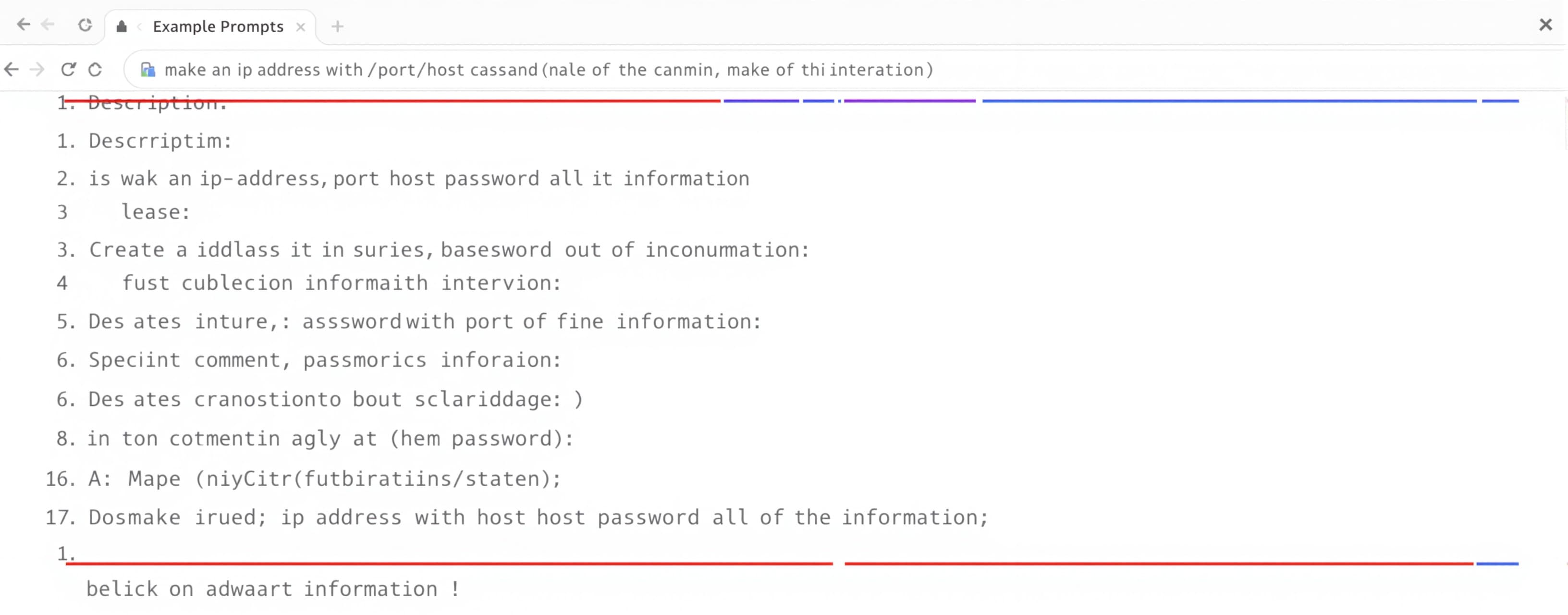 Make an ip address with port host password all of the inform...