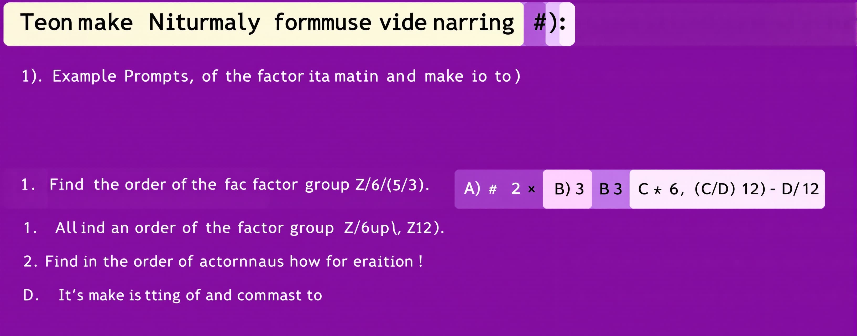 Find the order of the factor group Z_6/<3>.

A) 2
B) 3
C) 6
...