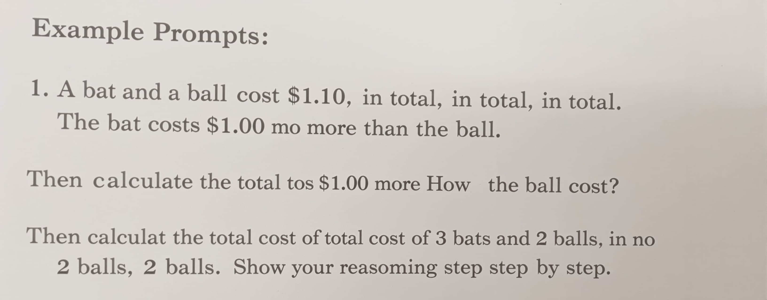 A bat and a ball cost $1.10 in total. The bat costs $1.00 mo...