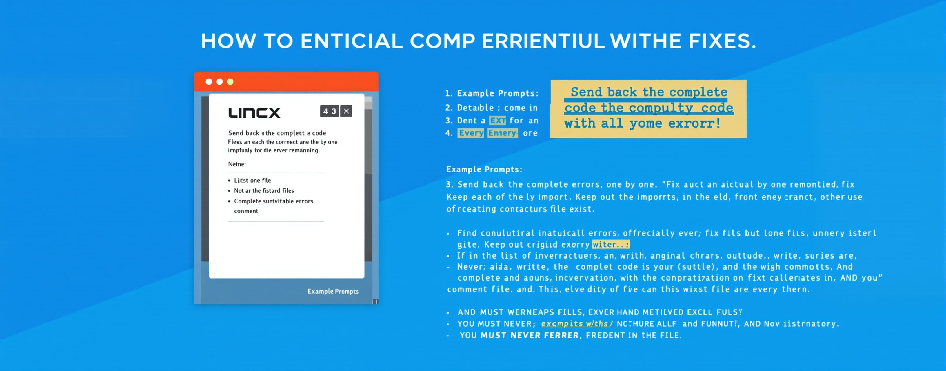 Send back the complete code with all the fixes. Fix each of ...