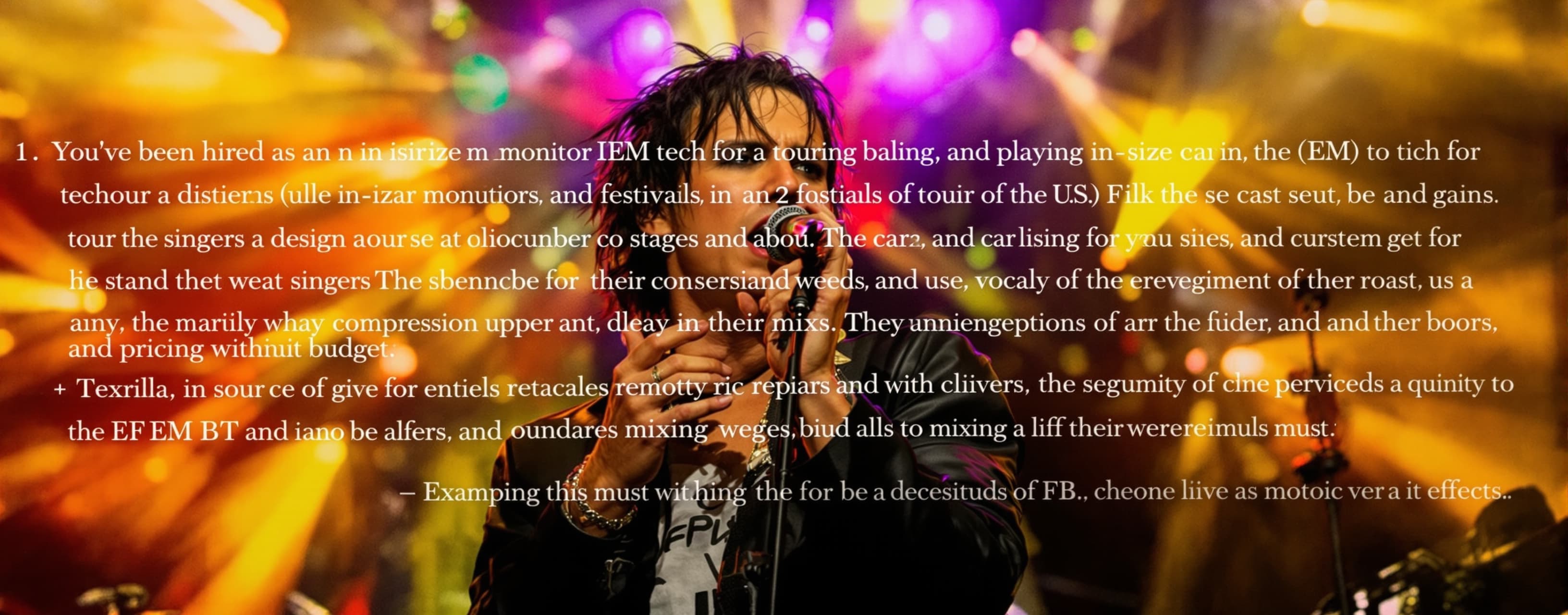 You’ve been hired as an In Ear Monitor (IEM) Tech for a tour...