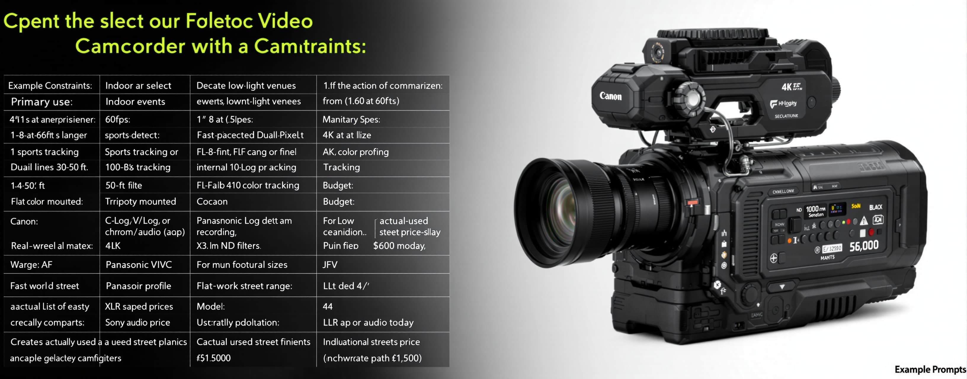 I need to select a dedicated video camcorder with strict con...