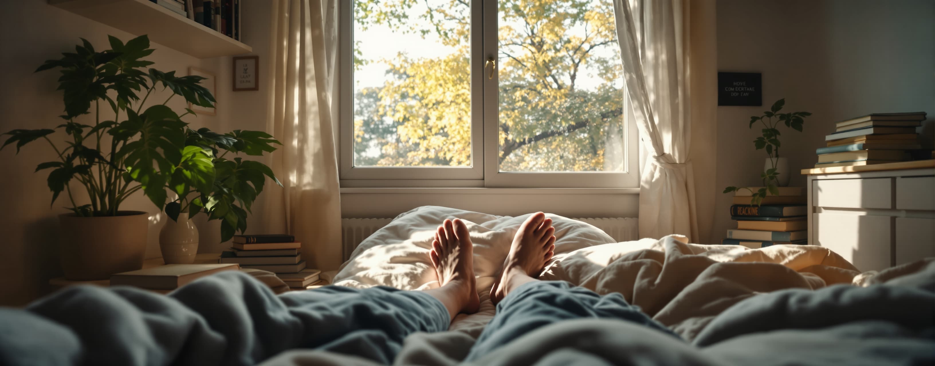 First-person POV of a real young adult entering a cozy bedro...