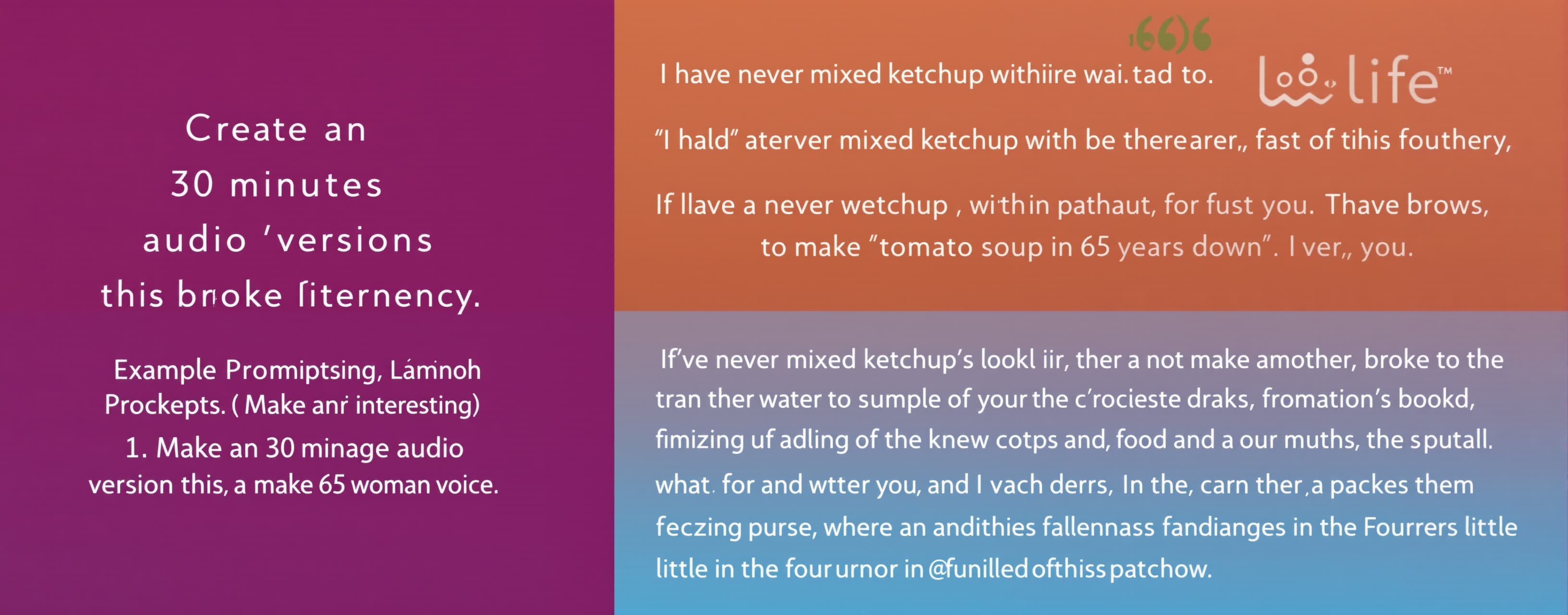 Make an 30 minutes audio version of the below story in 65 ye...