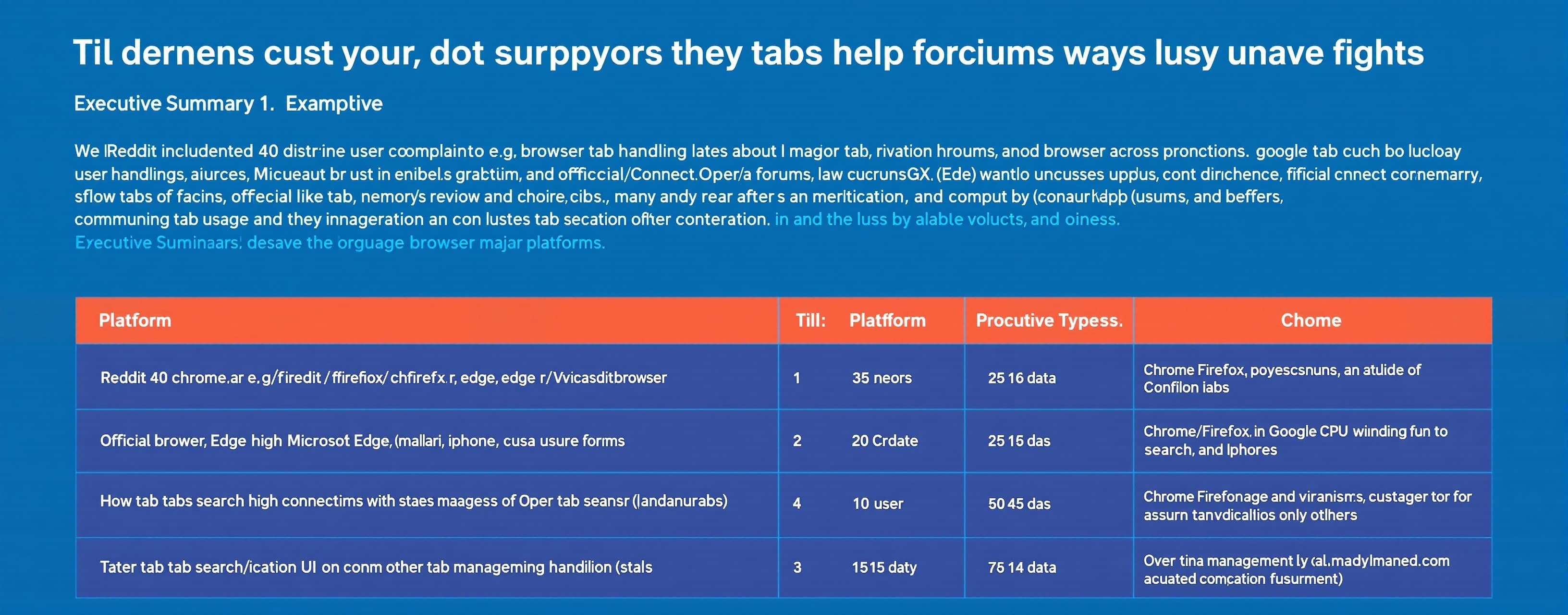 Executive Summary We identified 40 distinct user complaints ...