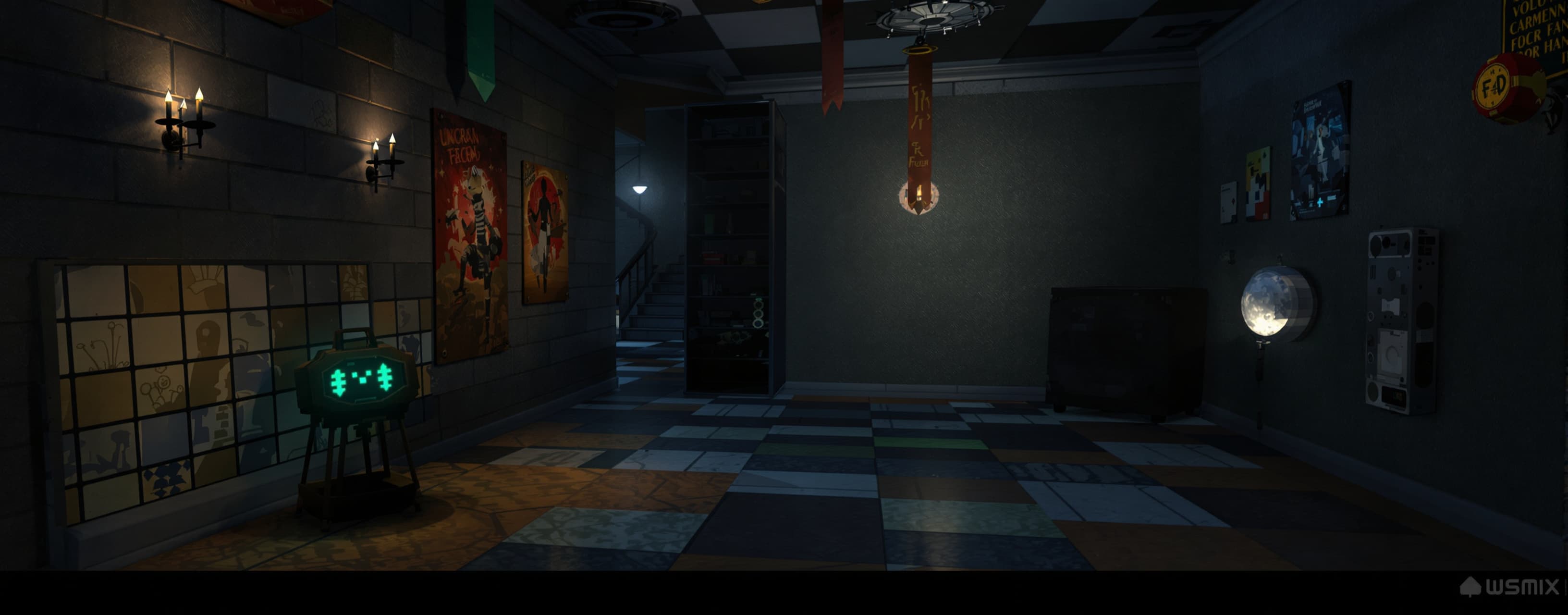 Escape room quest, 3d, wasd controls, E activation, detailed...