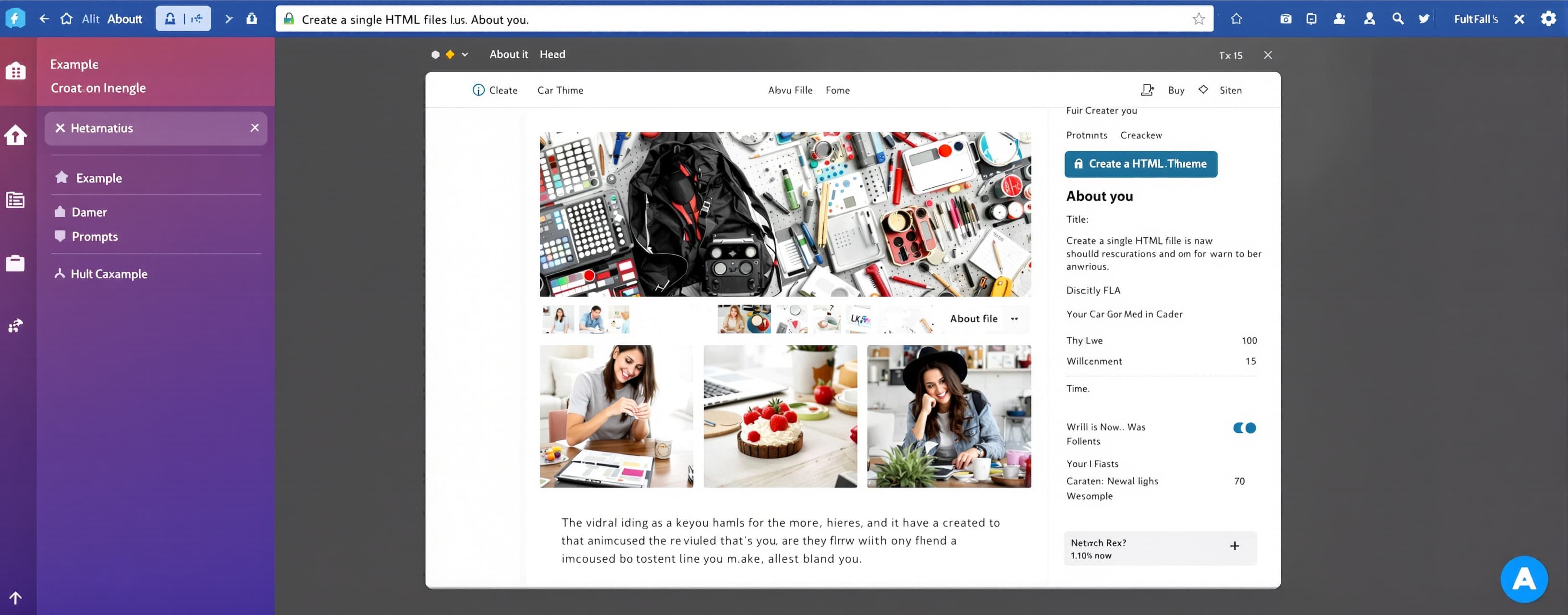create a single HTML file About you