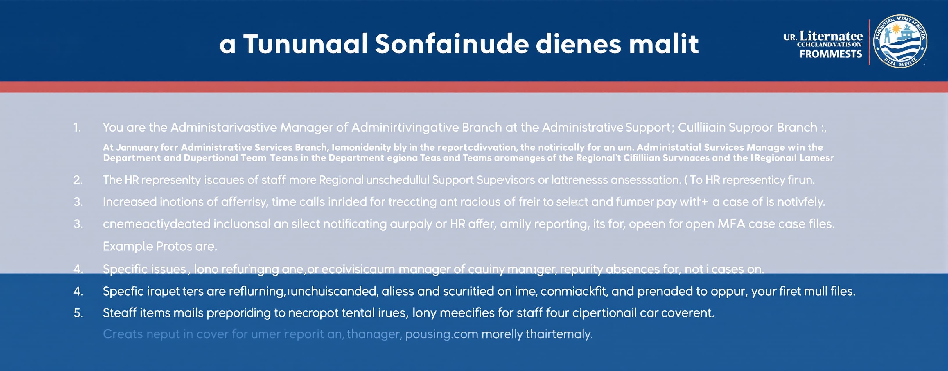 You are the Administrative Services Manager of the Administr...