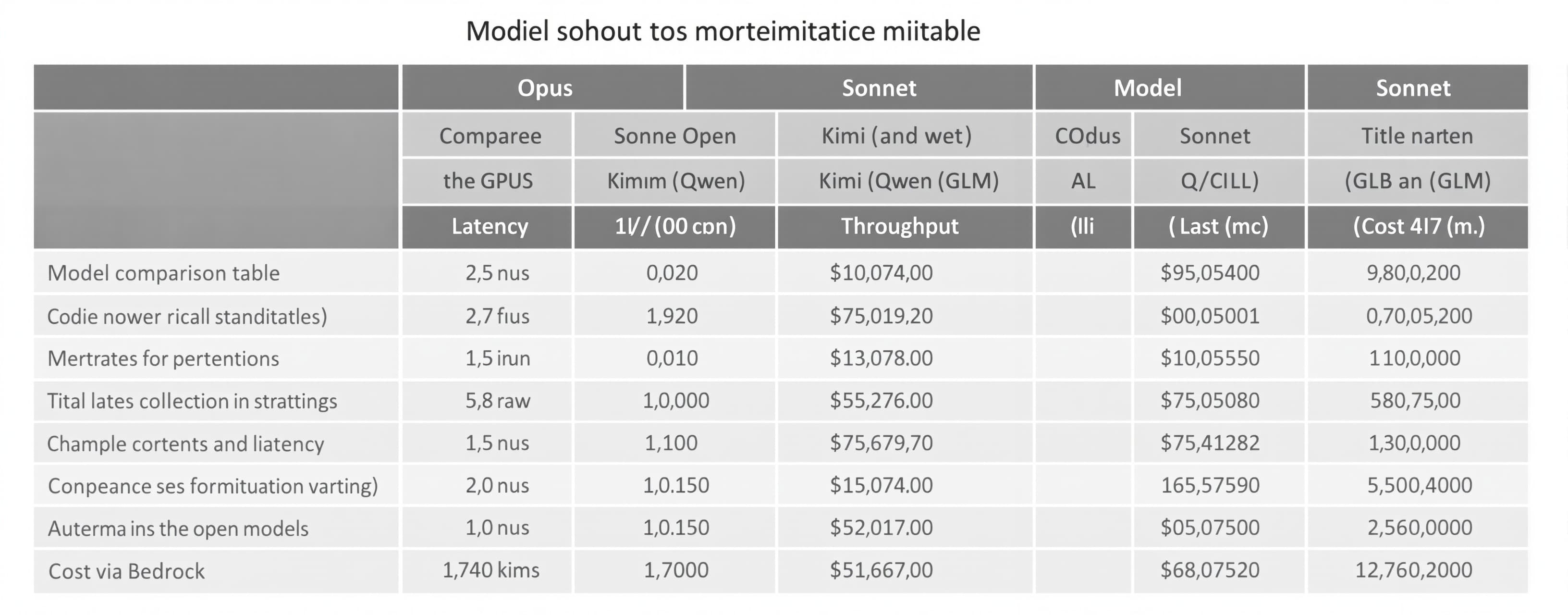 Model comparison table: compare the latest Opus, Sonnet, Kim...