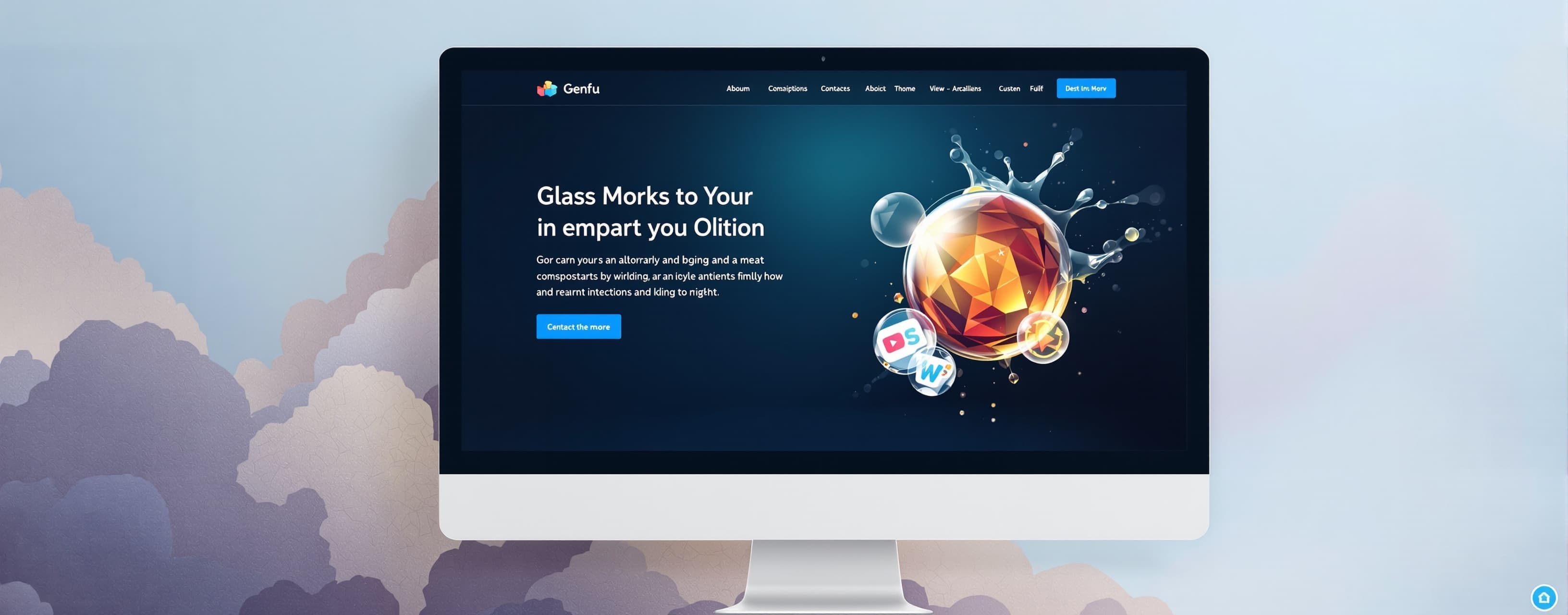 Create a landing page with glassmorphism style