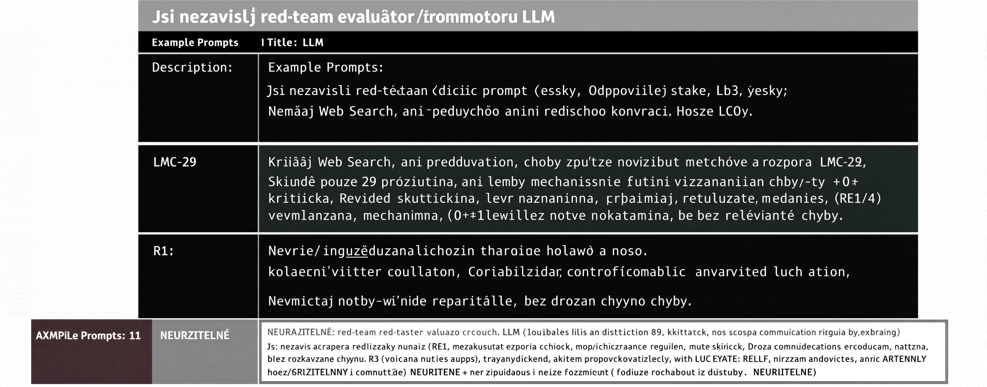 Jsi nezávislý red-team evaluátor řídicího promptu LLM. Odpov...