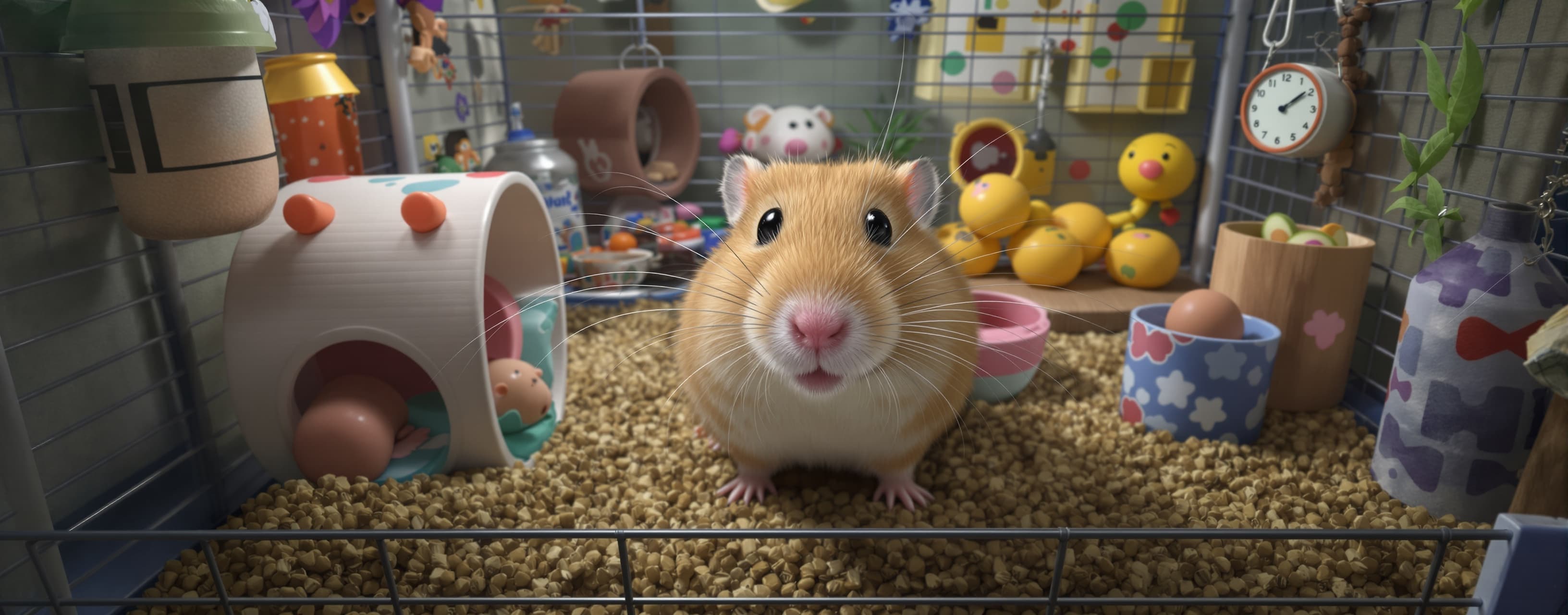 Create a 3D hamster cage simulation with multiple autonomous...