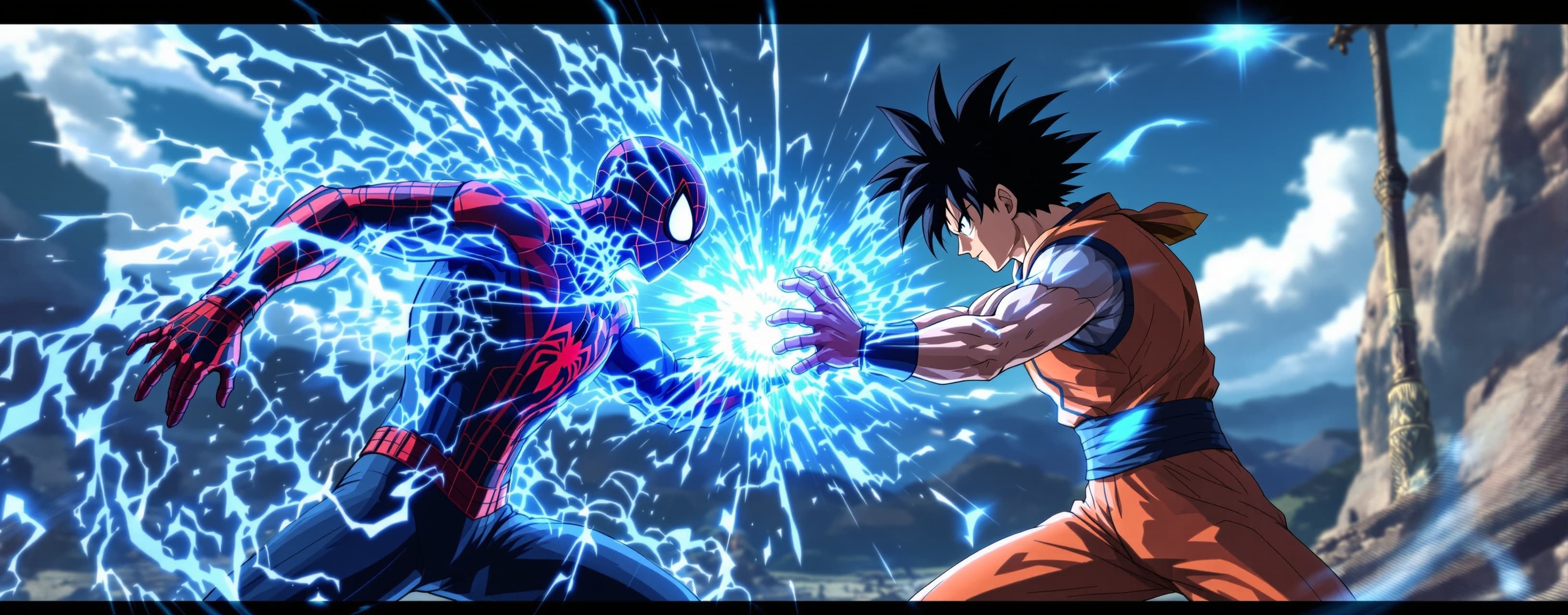 create a video where cosmic spider man is fighting with goku...