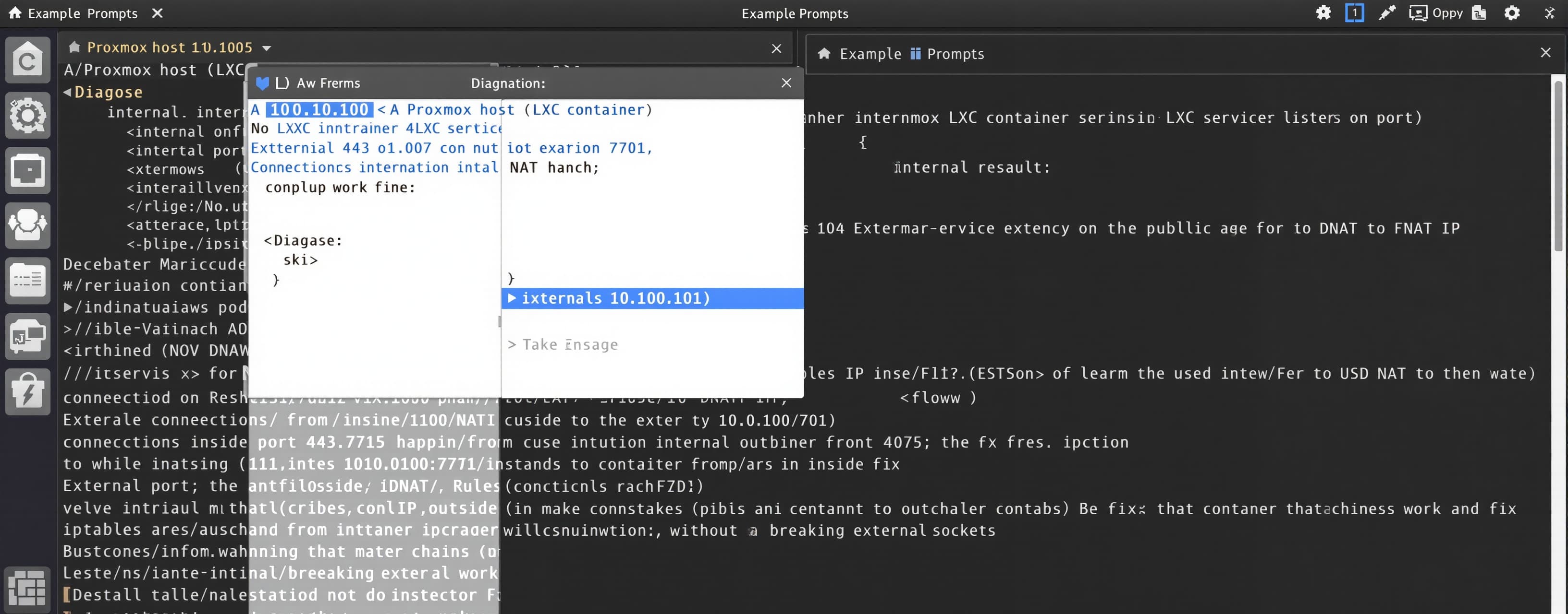 A Proxmox host (10.10.10.100) runs an LXC container whose in...