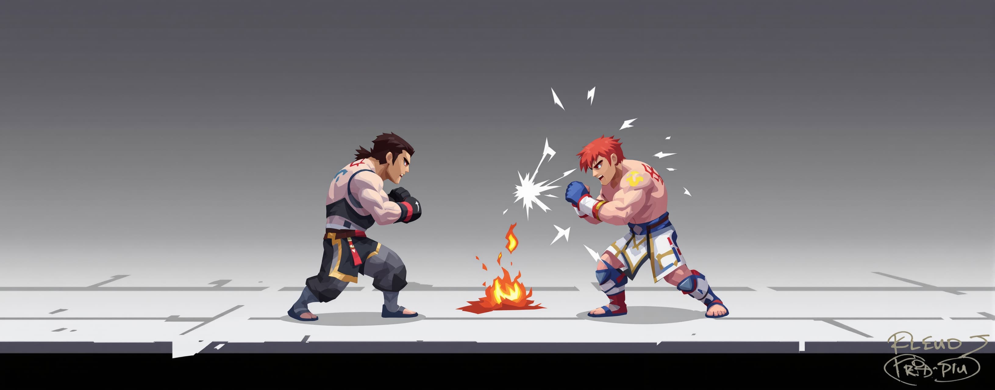 Make a 2d mma pvp game that two people can connect online on...