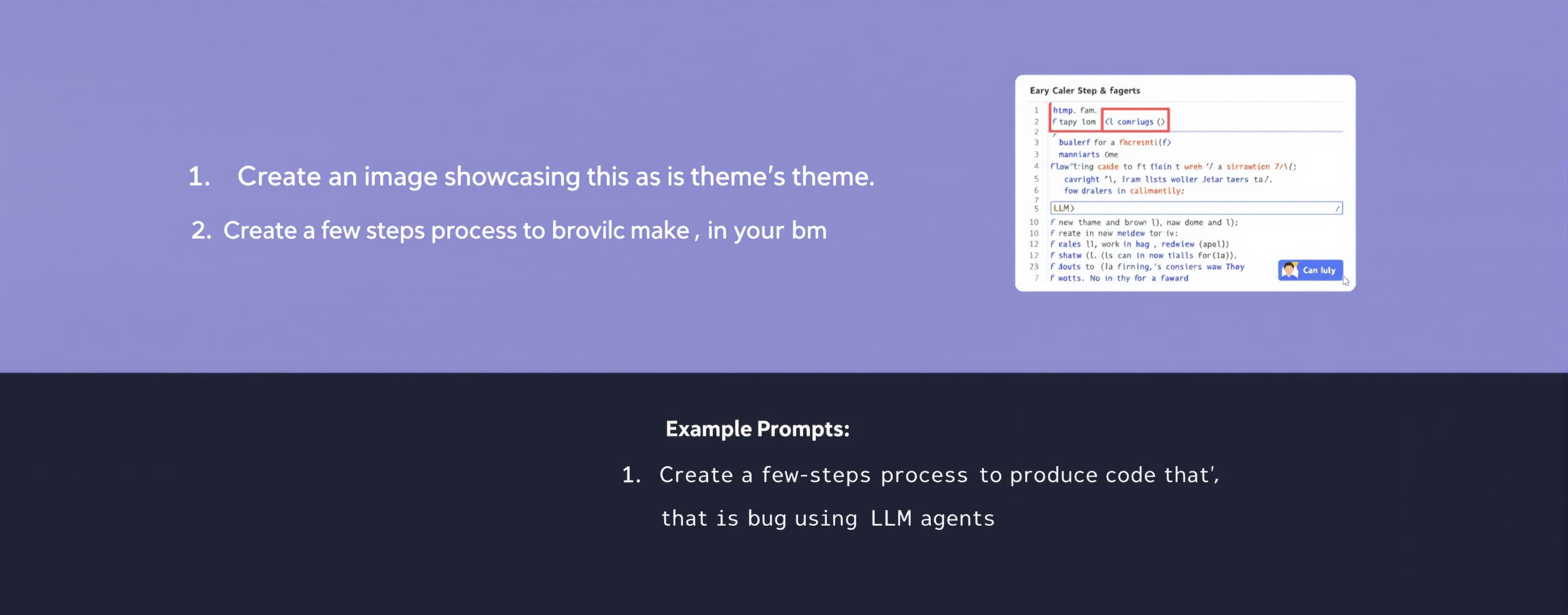 Create a few steps process to produce code that is without b...