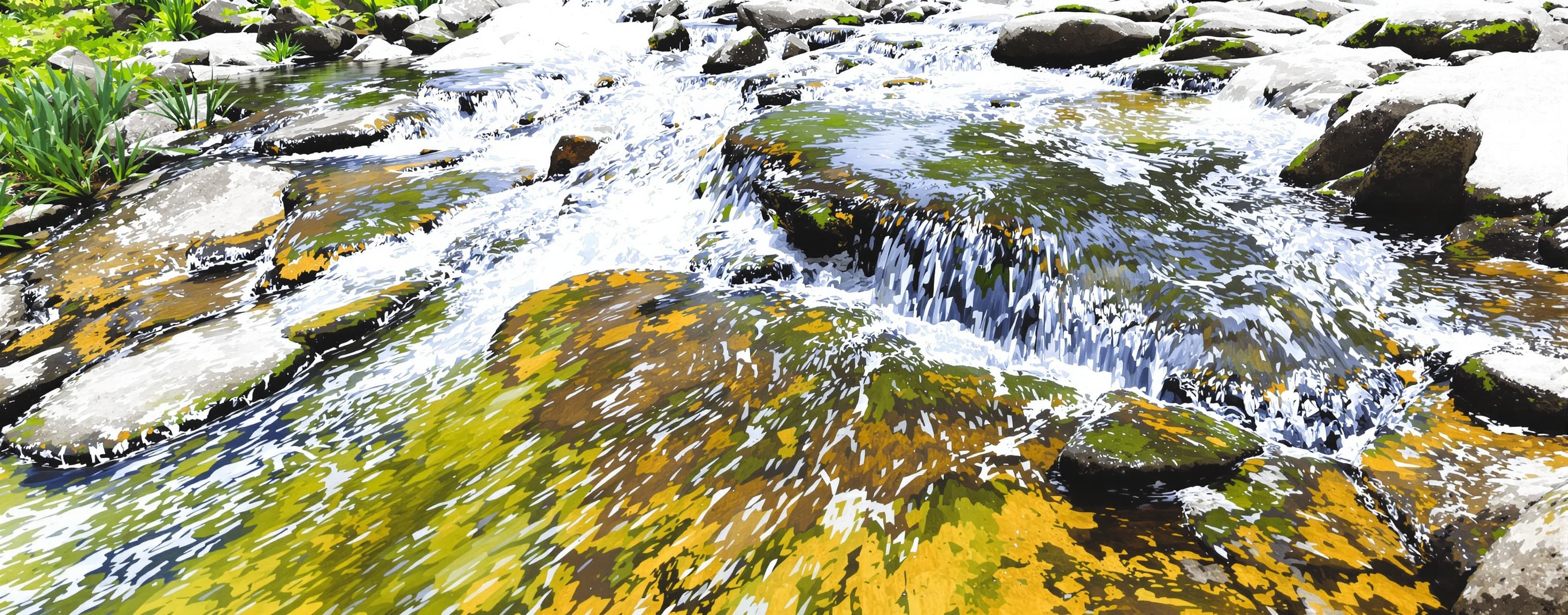 Create a realistic animation of a river flowing where the wa...