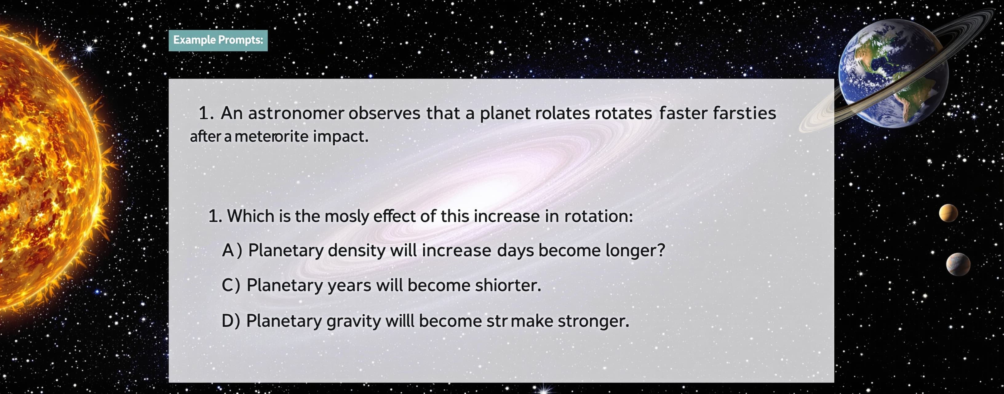 An astronomer observes that a planet rotates faster after a ...